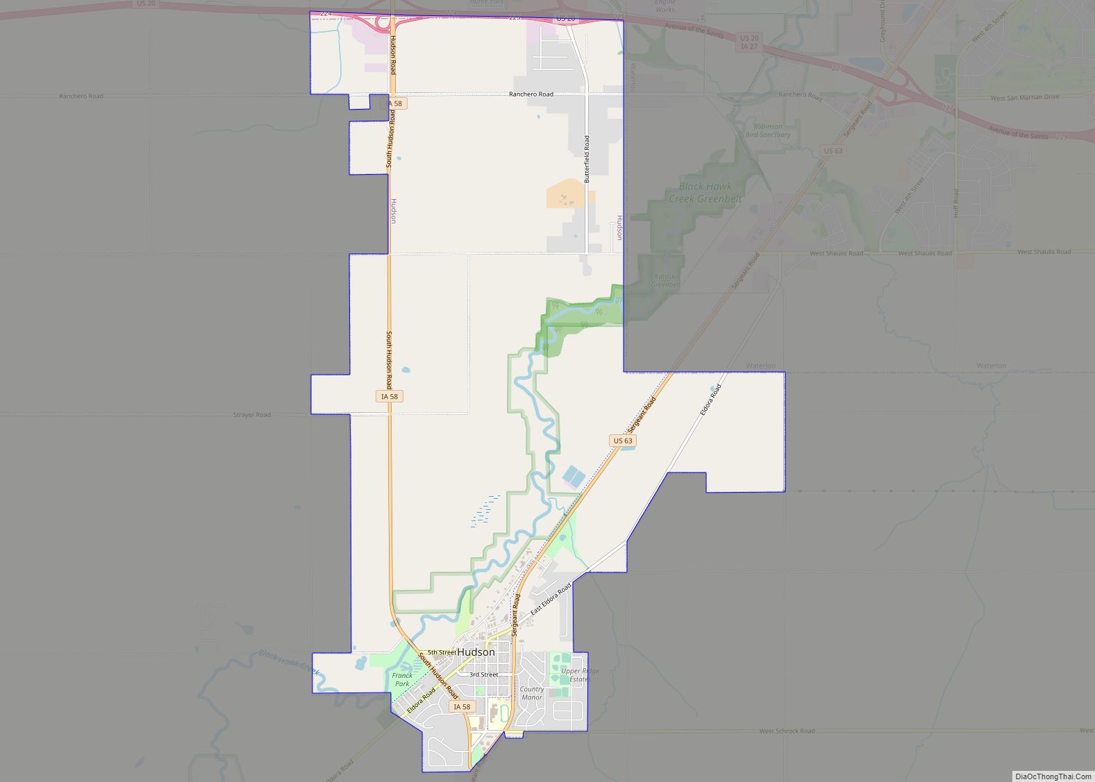 Map of Hudson city, Iowa