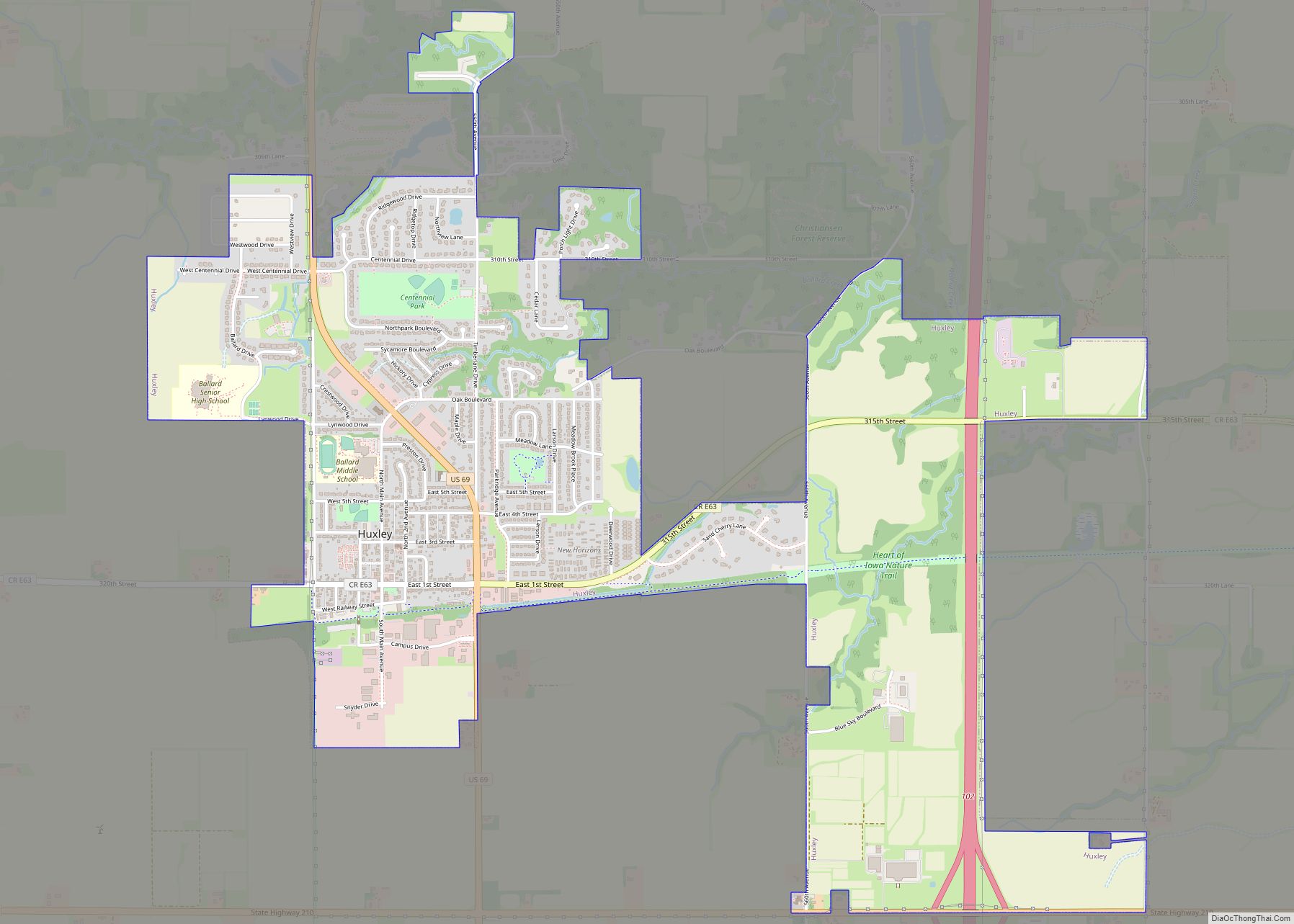 Map of Huxley city, Iowa