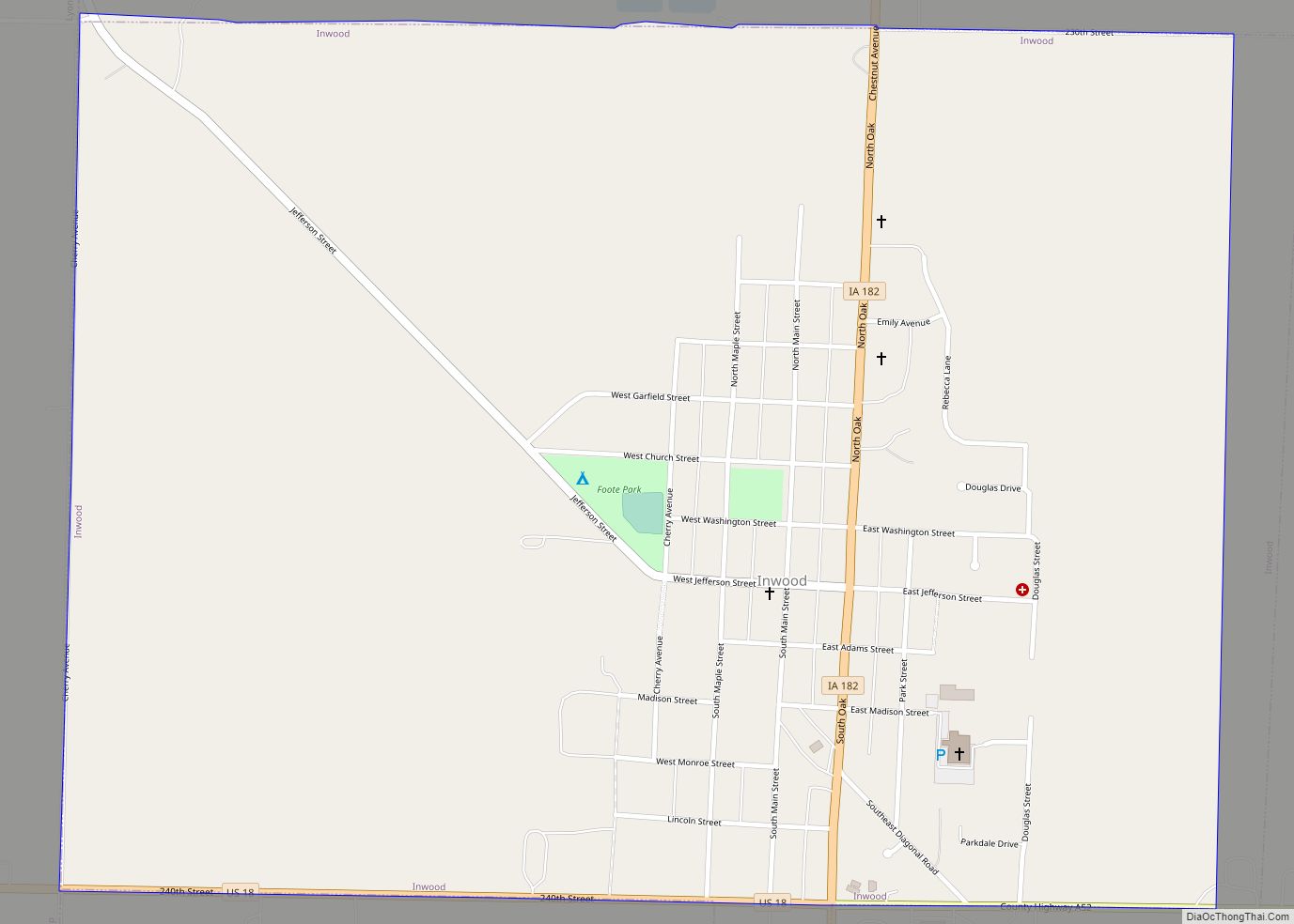 Map of Inwood city, Iowa