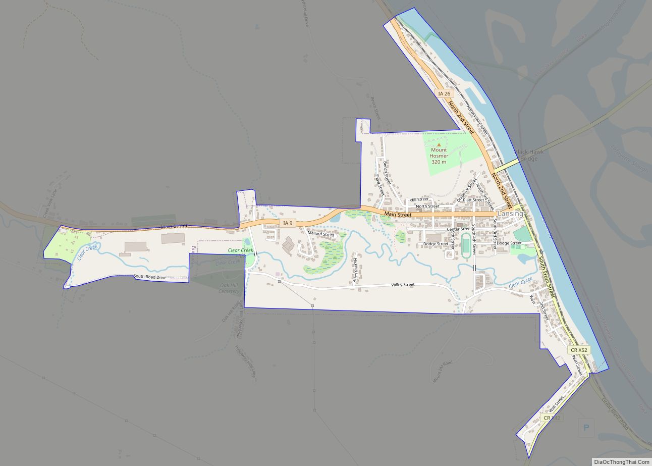 Map of Lansing city, Iowa