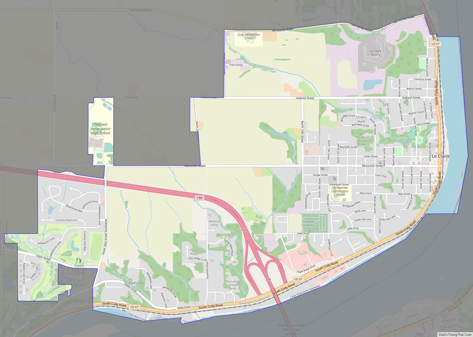 Map of Le Claire city