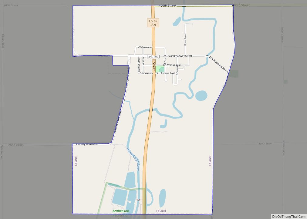 Map of Leland city, Iowa