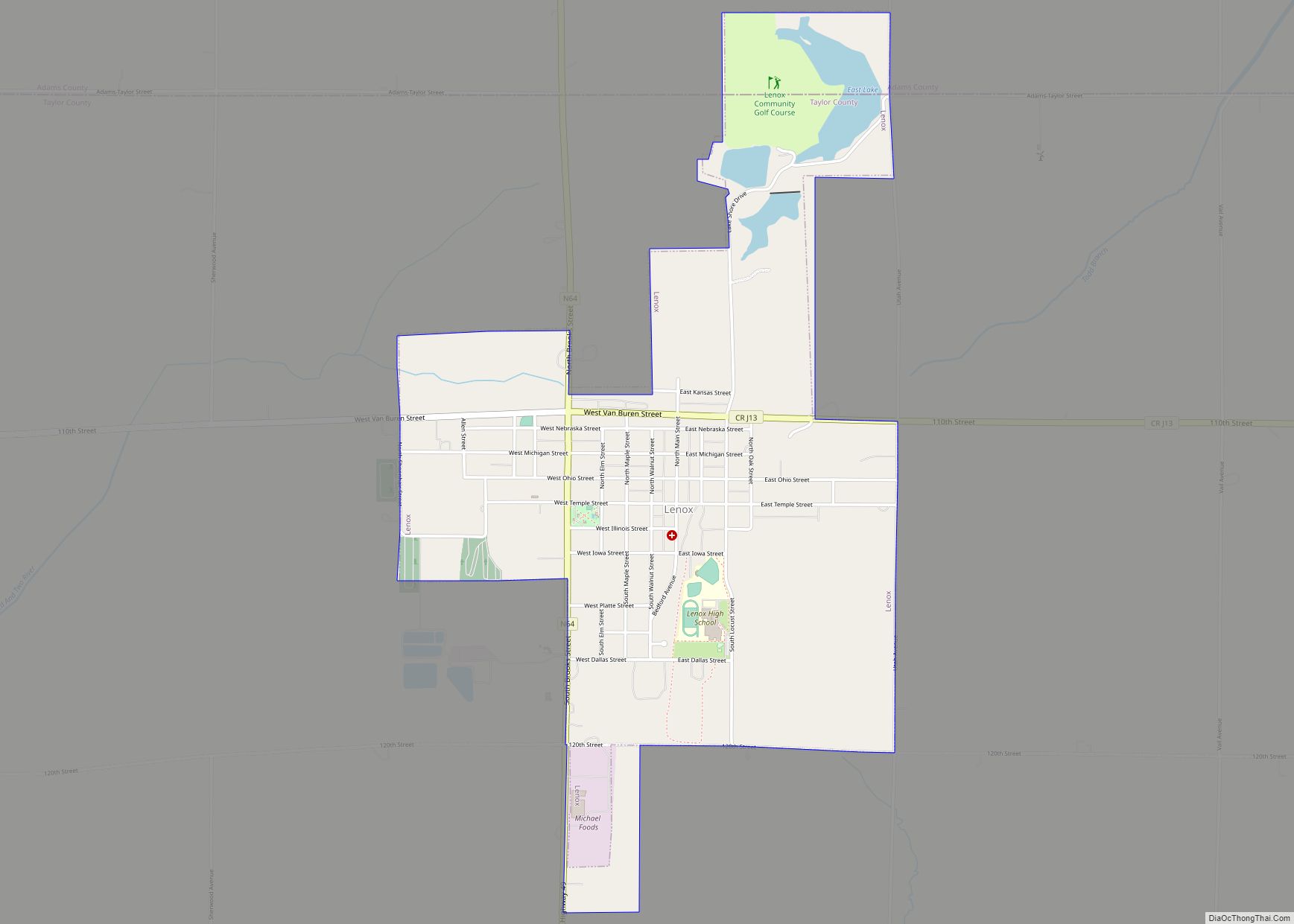 Map of Lenox city, Iowa