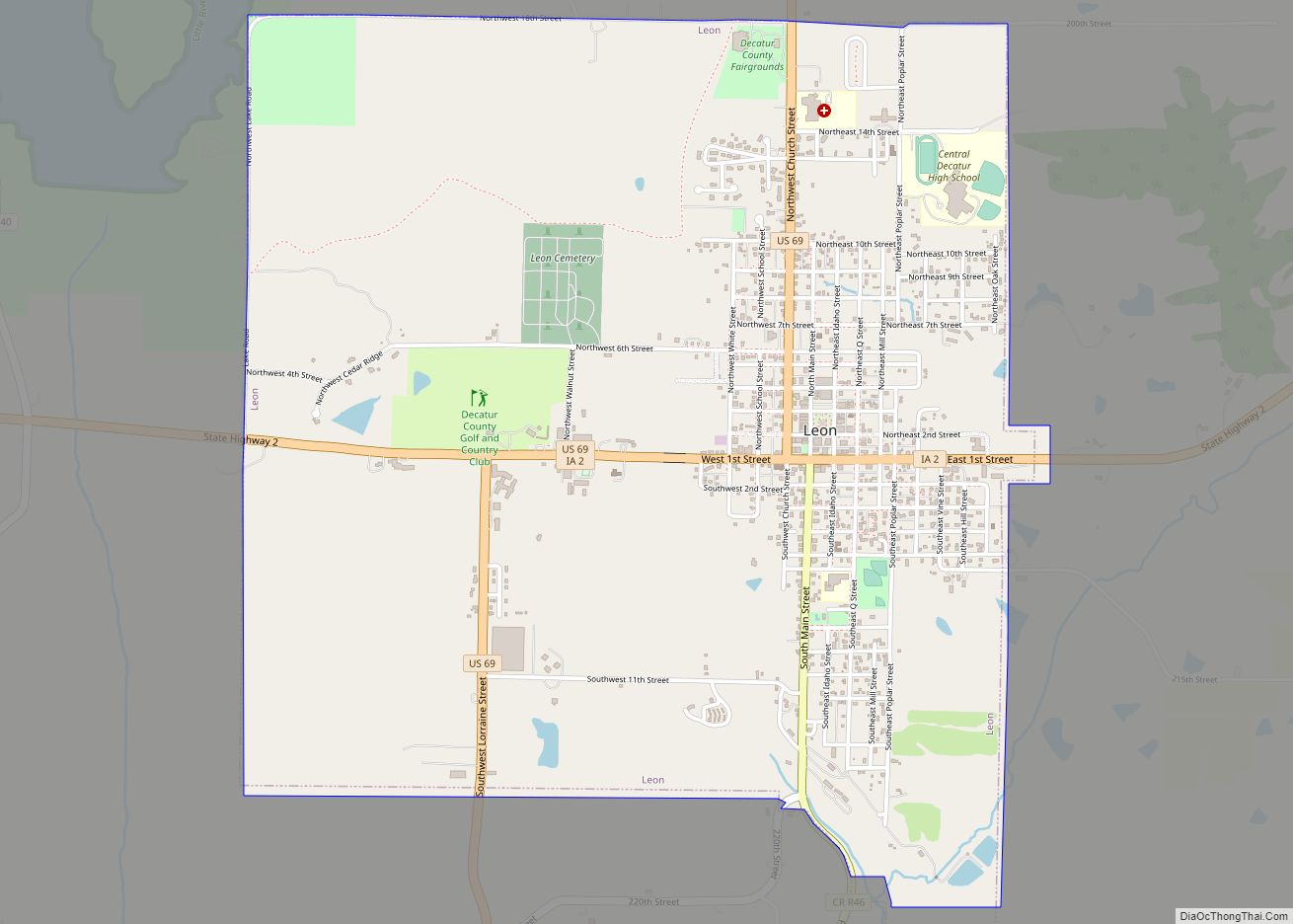 Map of Leon city, Iowa