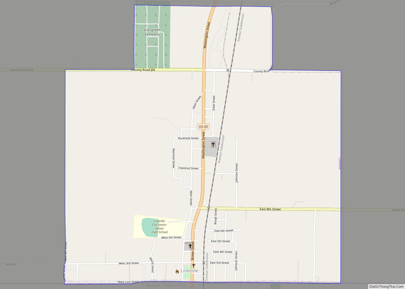 Map of Lineville city, Iowa