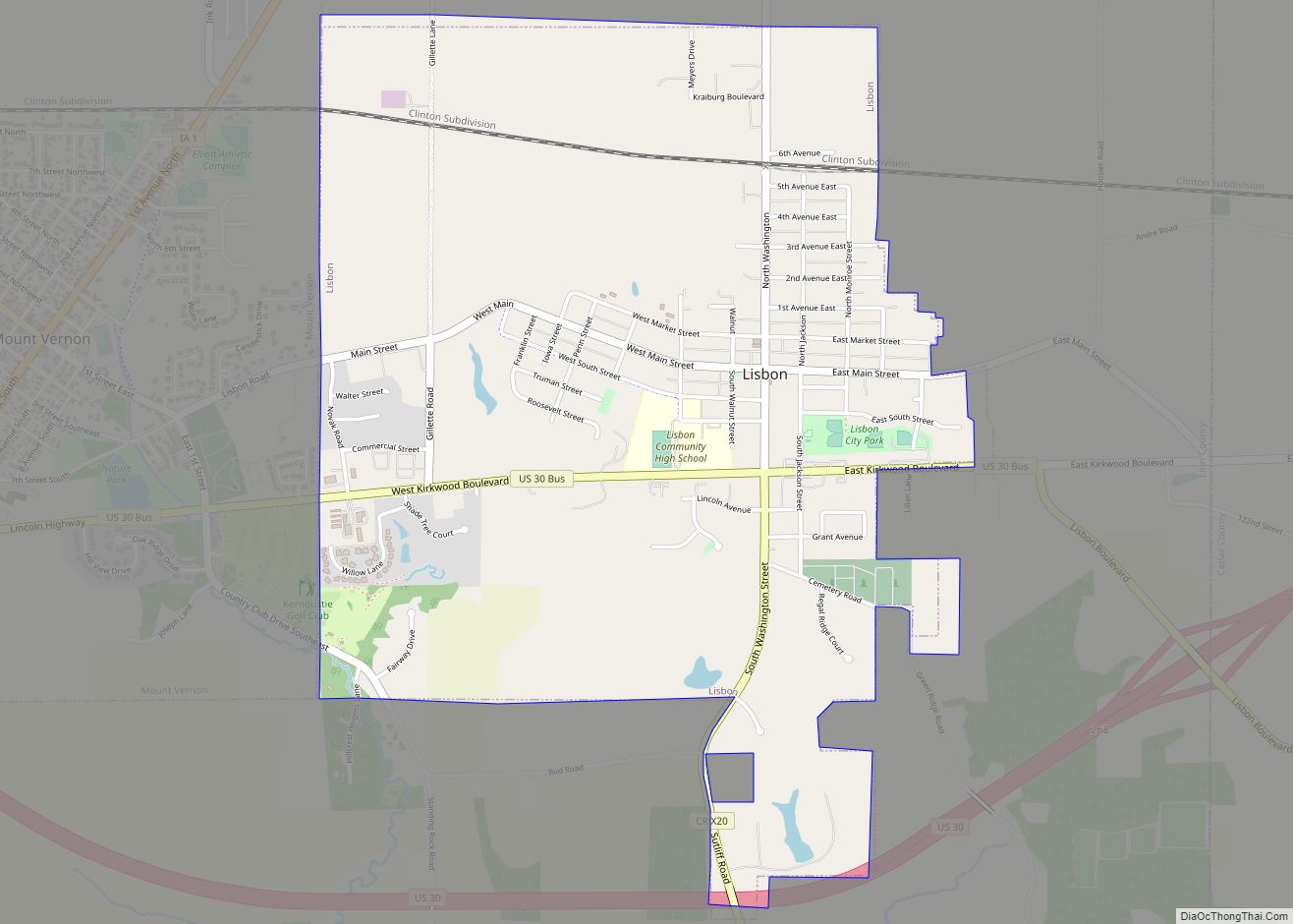 Map of Lisbon city, Iowa