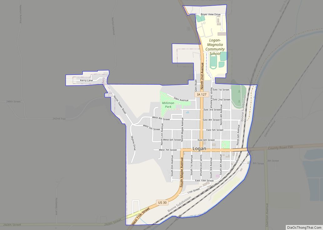 Map of Logan city, Iowa