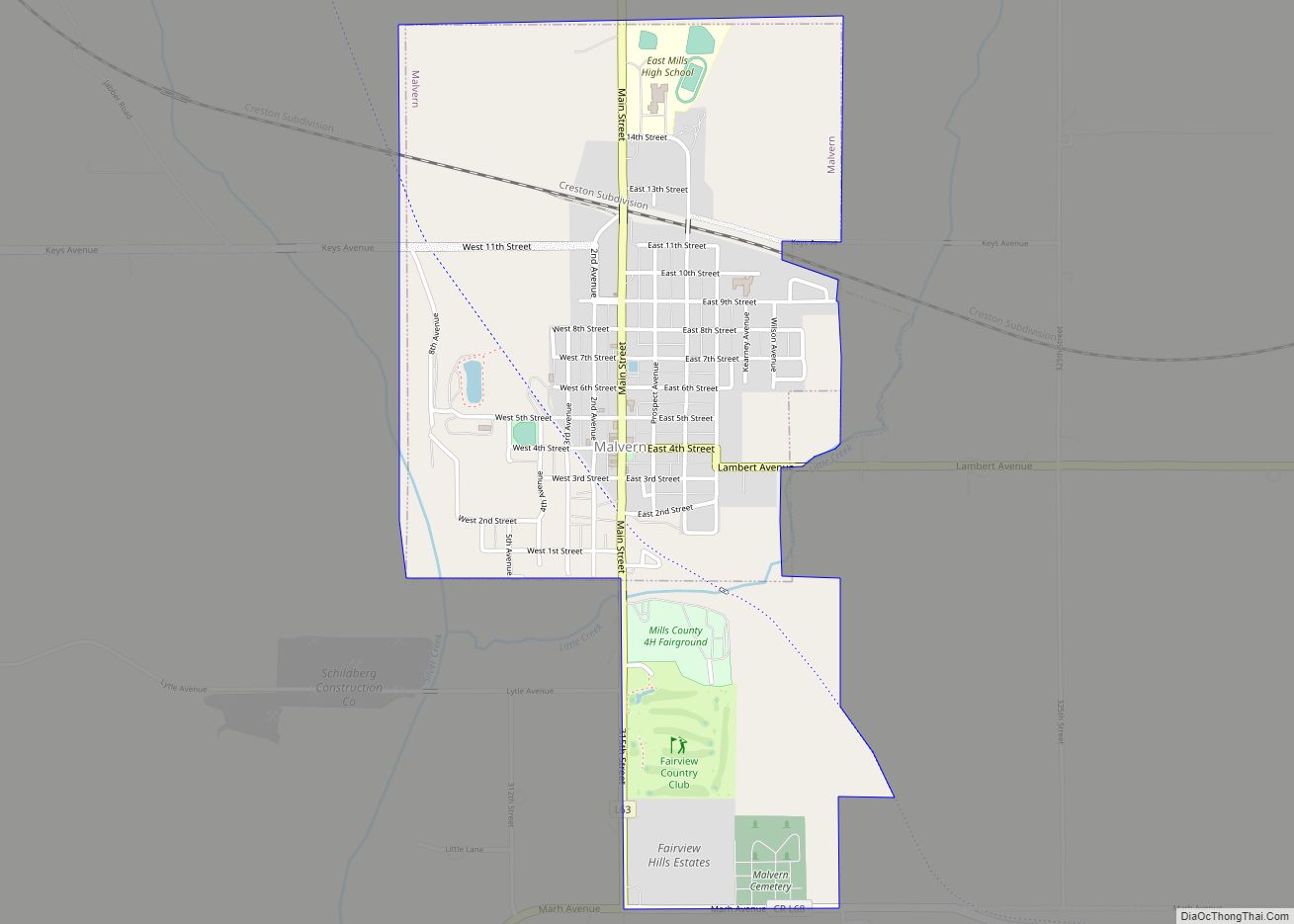 Map of Malvern city, Iowa