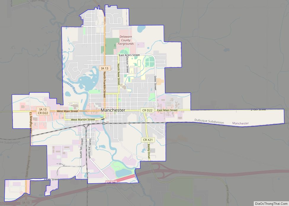 Map of Manchester city, Iowa