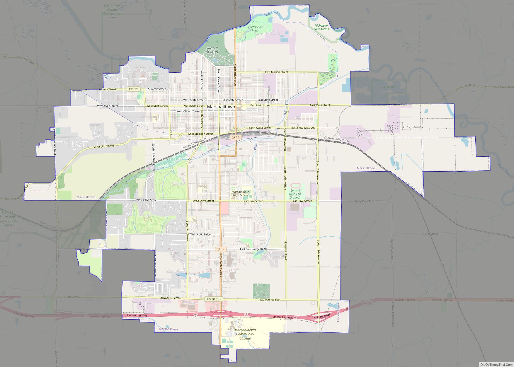 Map of Marshalltown city