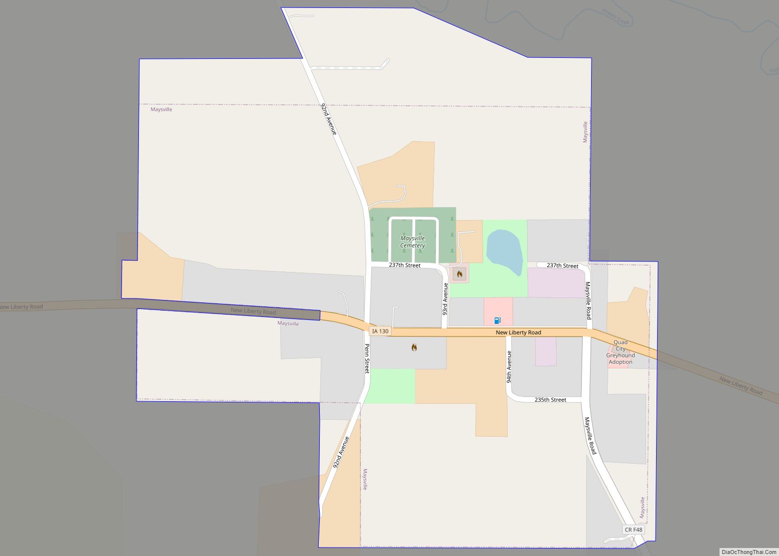 Map of Maysville city, Iowa