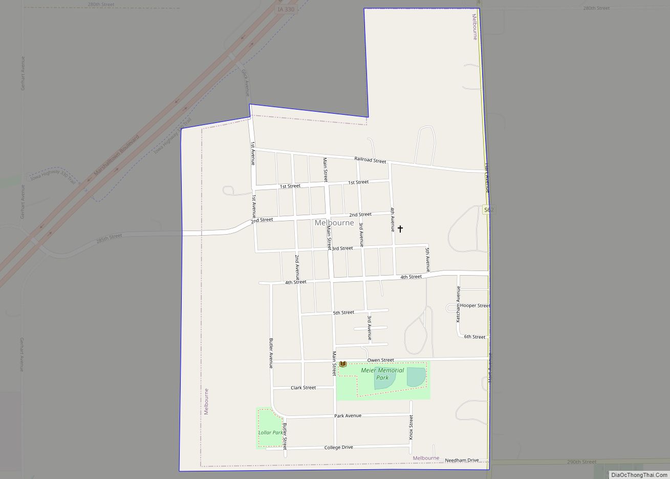 Map of Melbourne city, Iowa