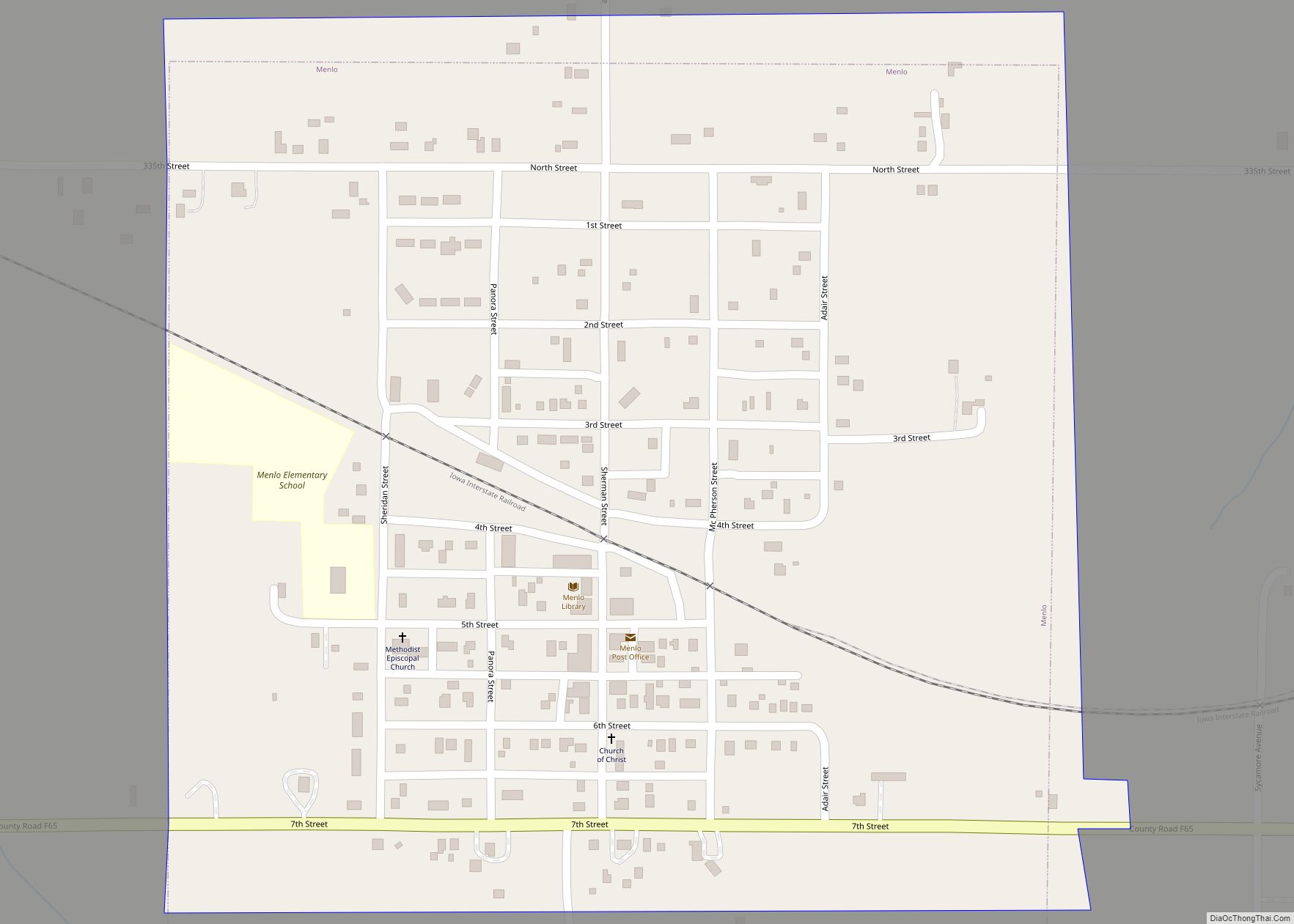 Map of Menlo city, Iowa