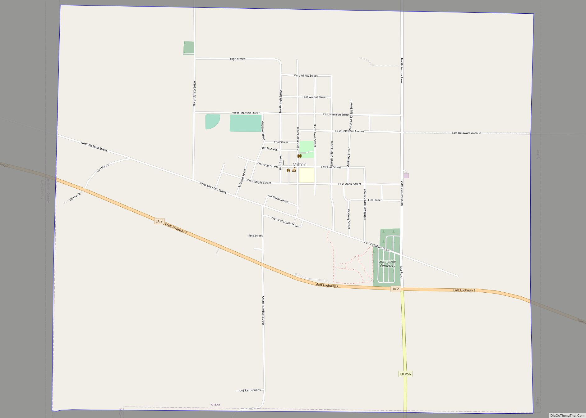 Map of Milton city, Iowa
