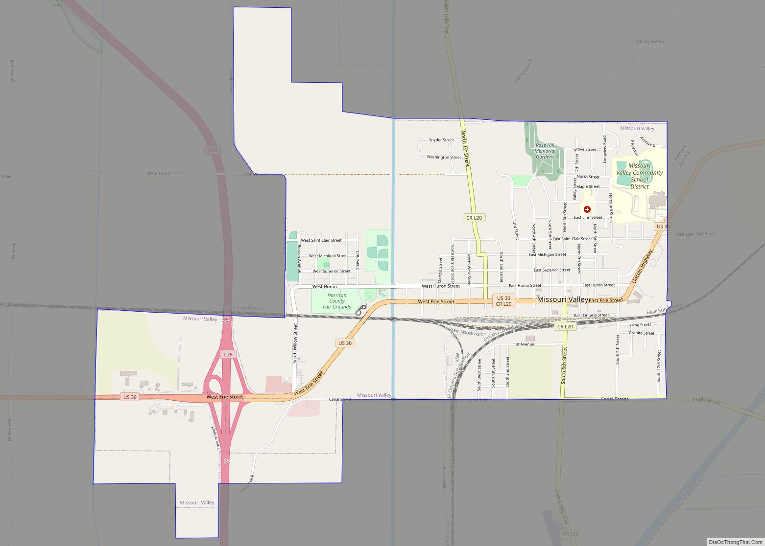 Map of Missouri Valley city