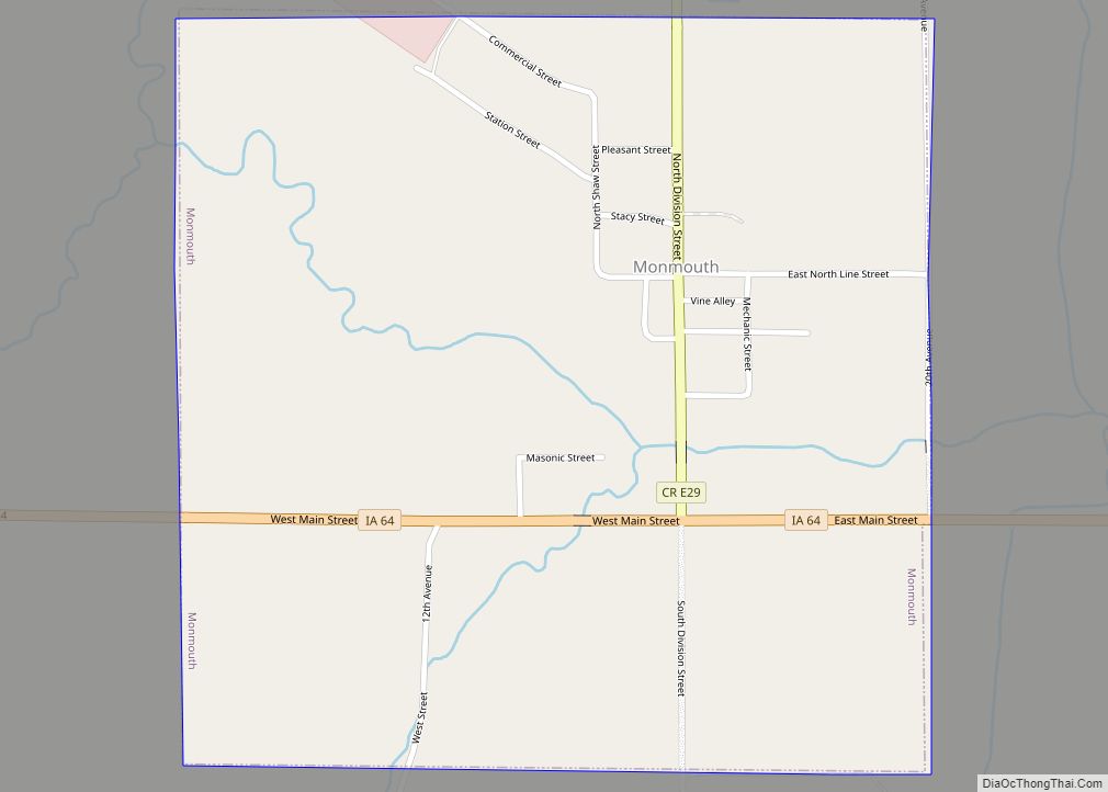 Map of Monmouth city, Iowa