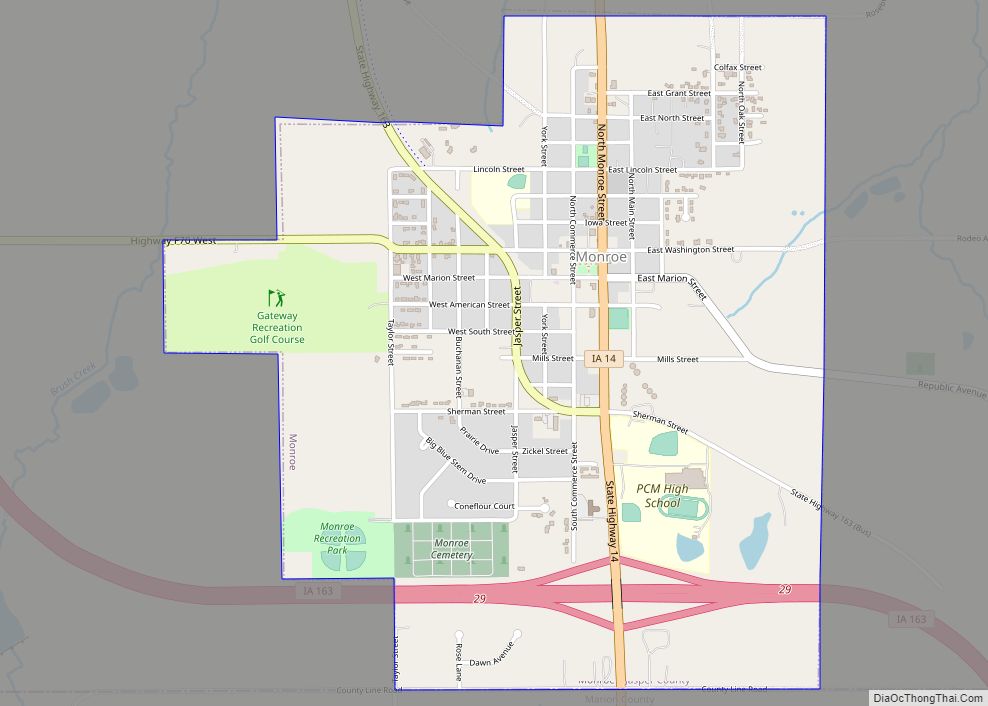 Map of Monroe city, Iowa