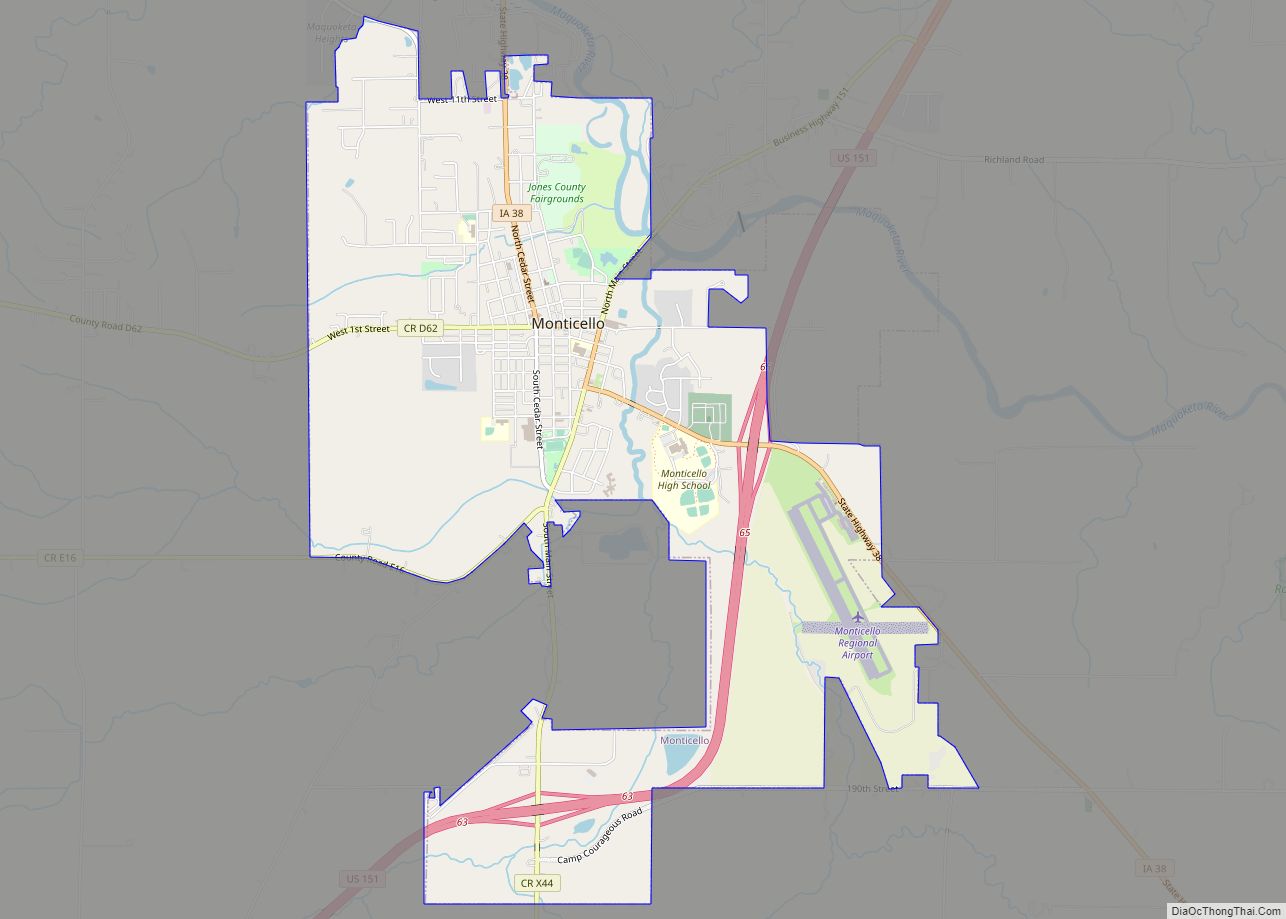 Map of Monticello city, Iowa