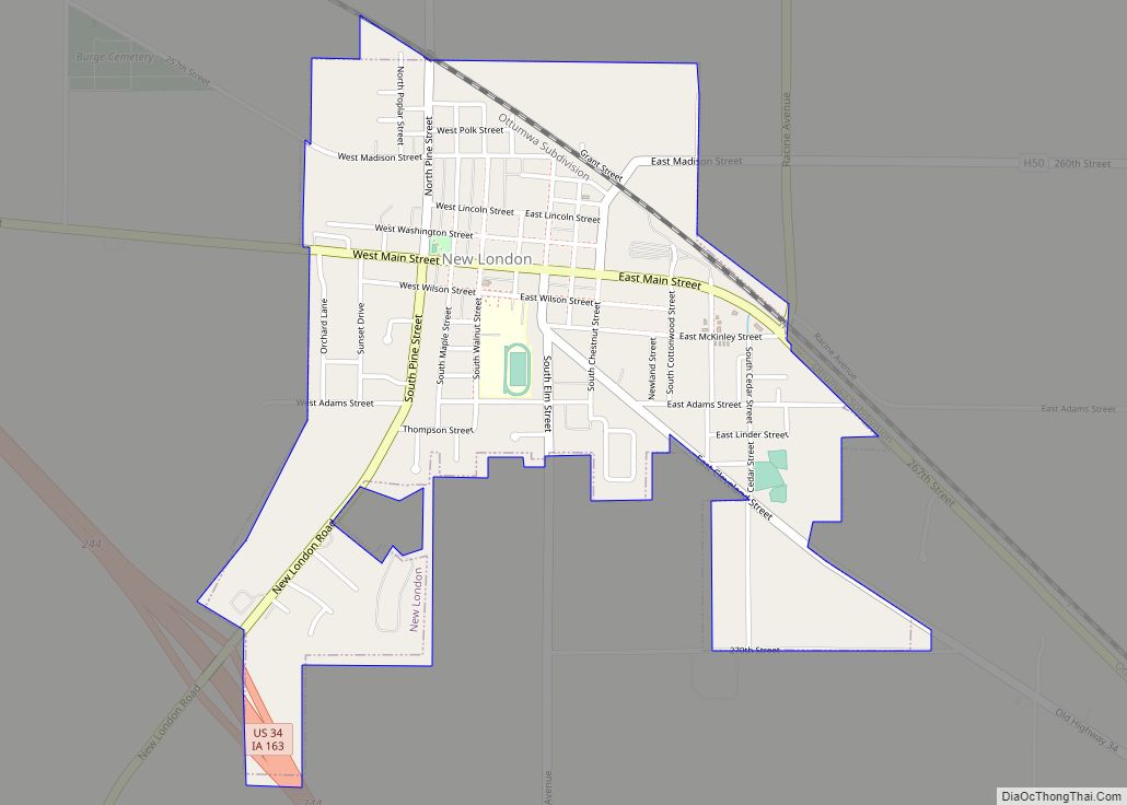 Map of New London city, Iowa