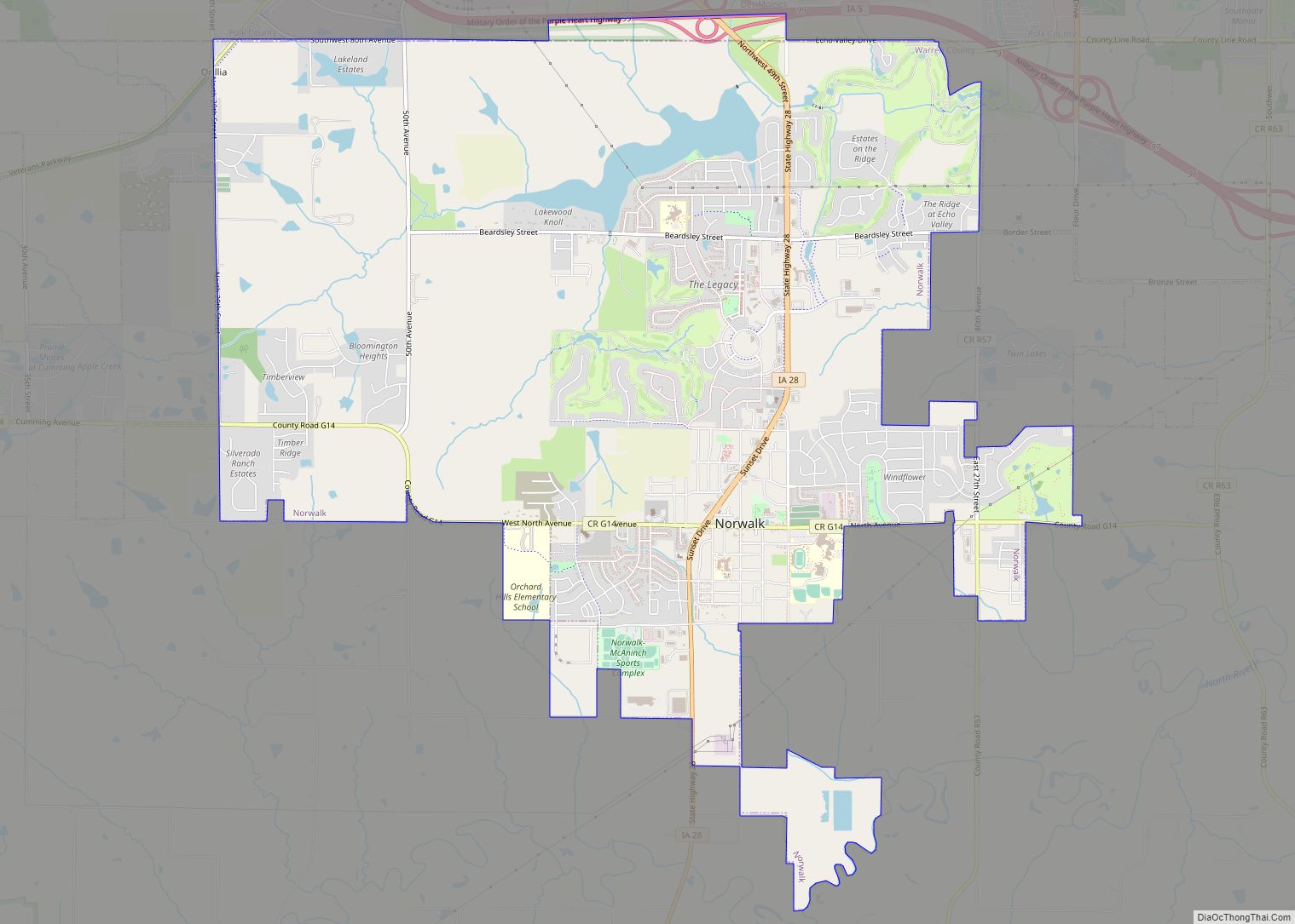 Map of Norwalk city, Iowa