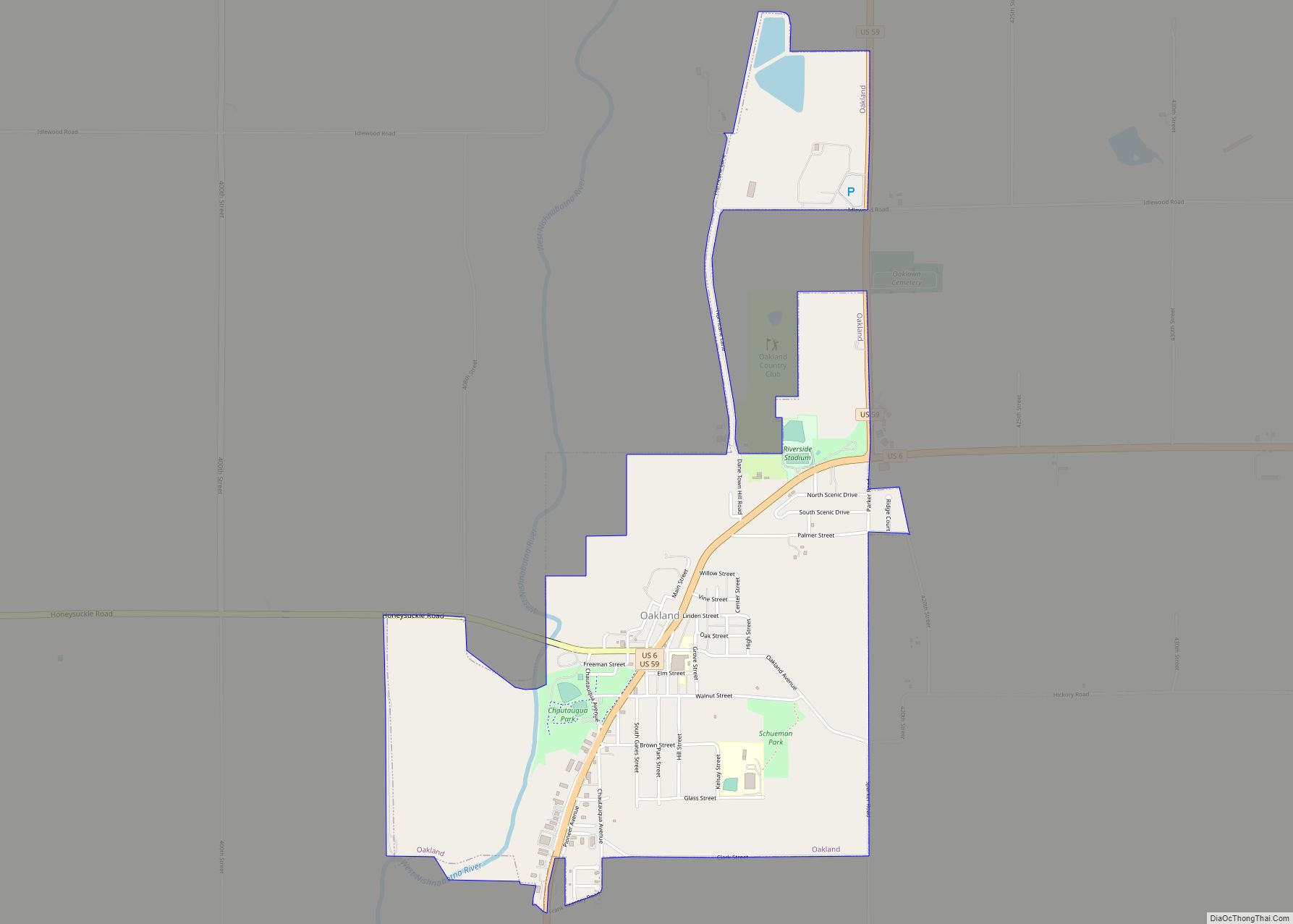 Map of Oakland city, Iowa