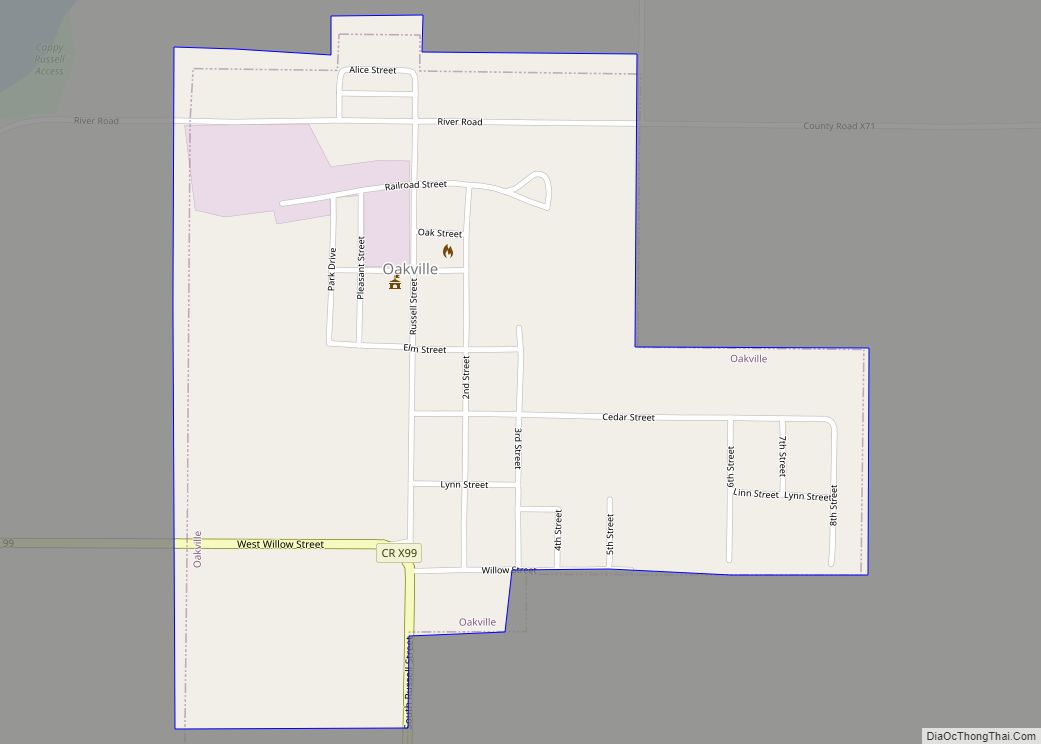 Map of Oakville city, Iowa