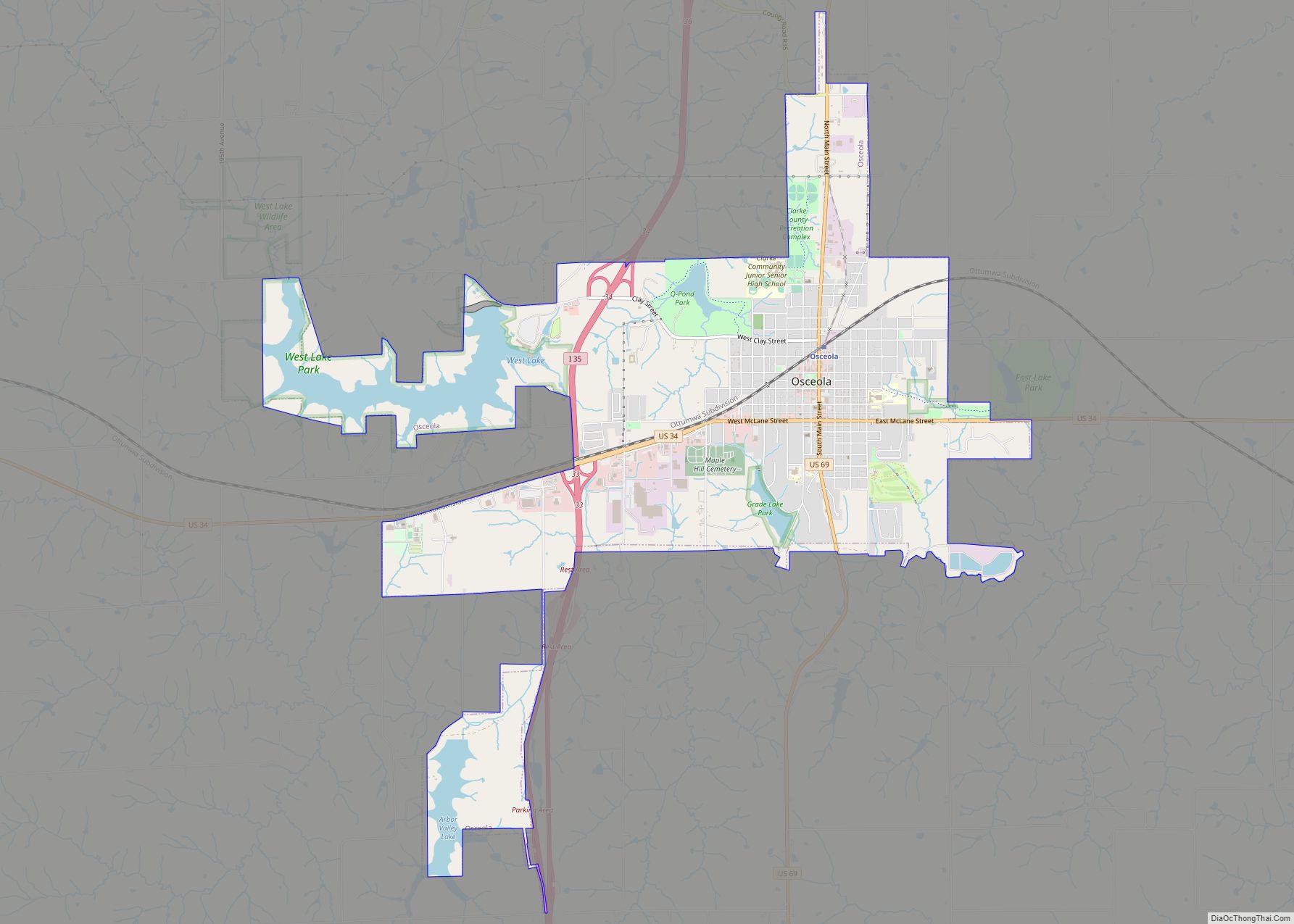 Map of Osceola city, Iowa