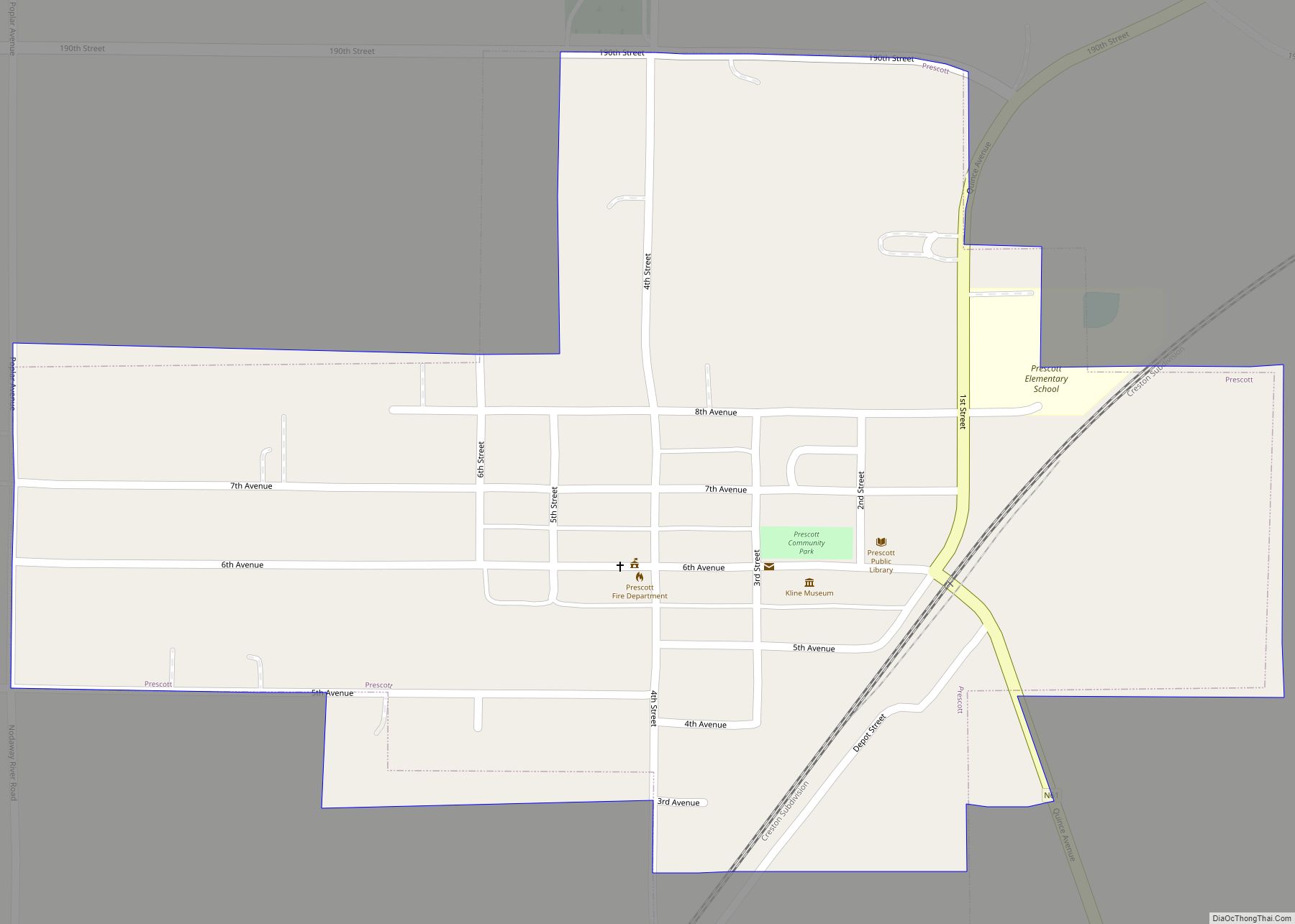 Map of Prescott city, Iowa