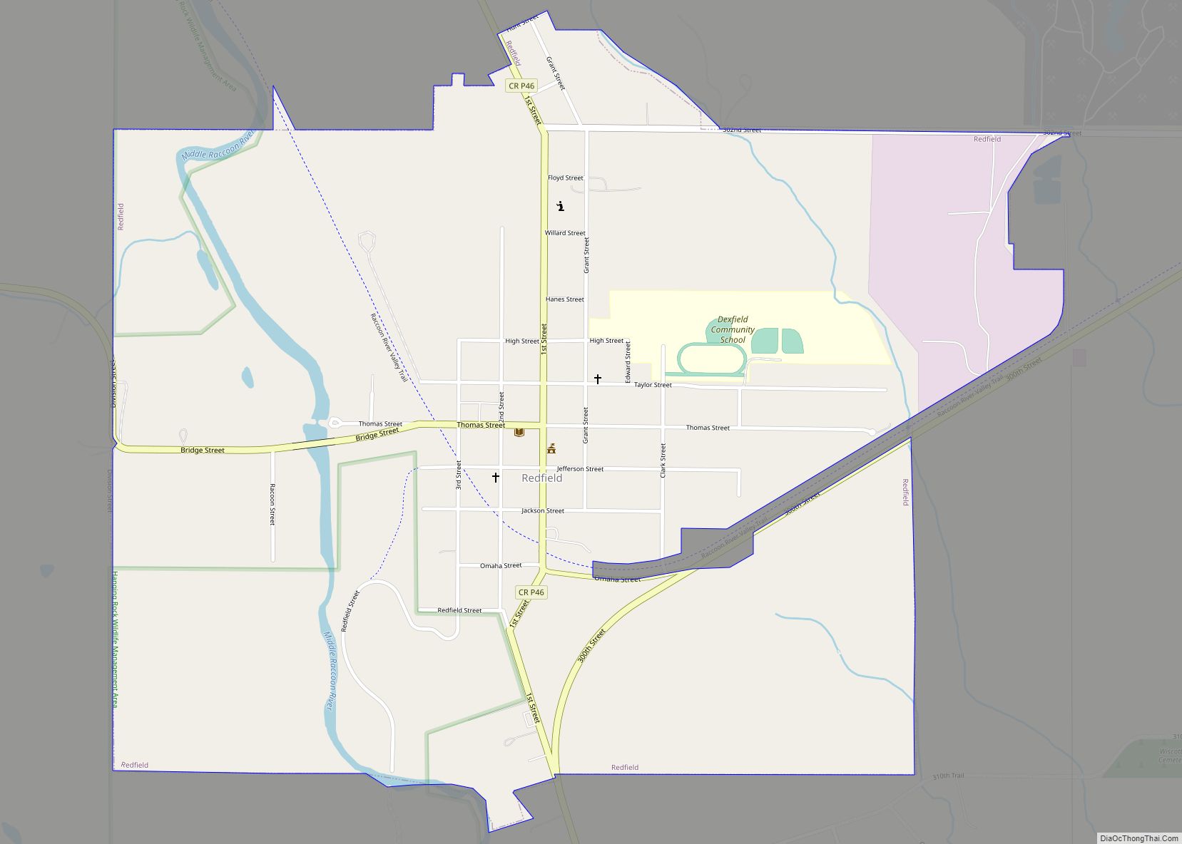 Map of Redfield city, Iowa