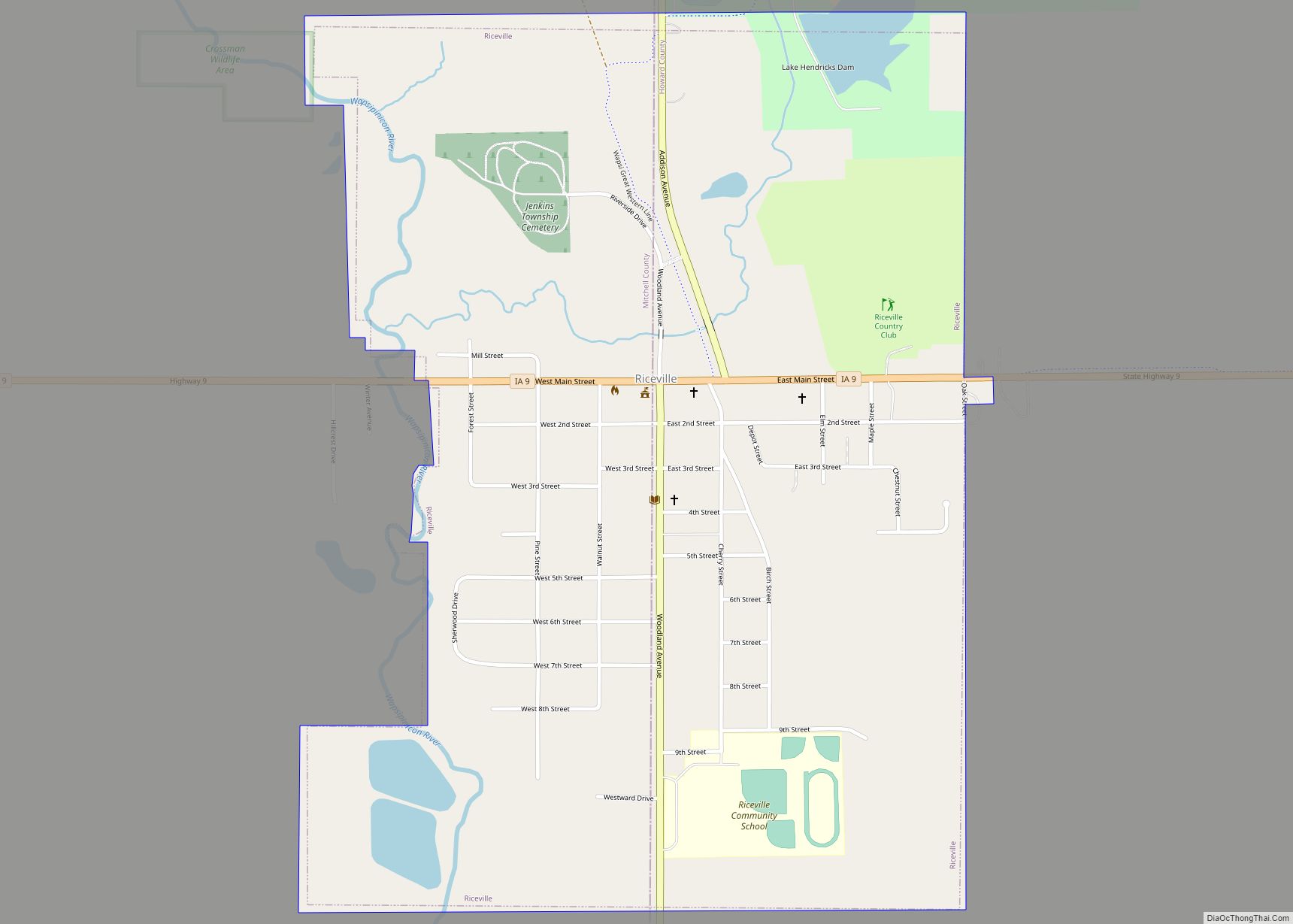 Map of Riceville city, Iowa