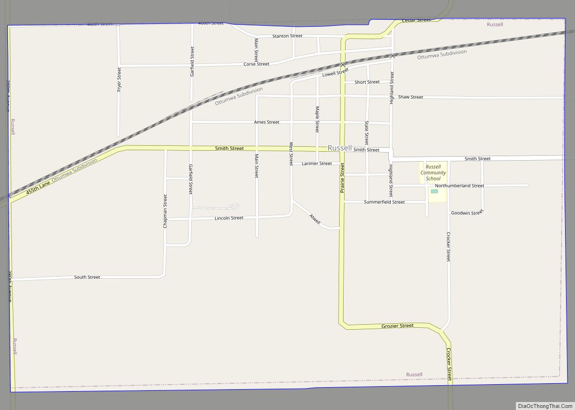 Map of Russell city, Iowa