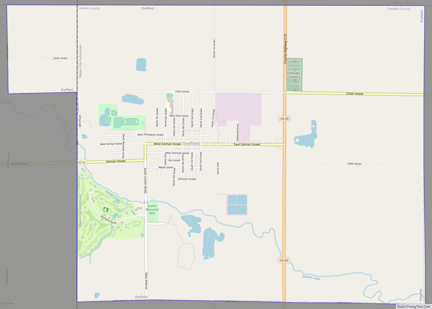 Map of Sheffield city, Iowa