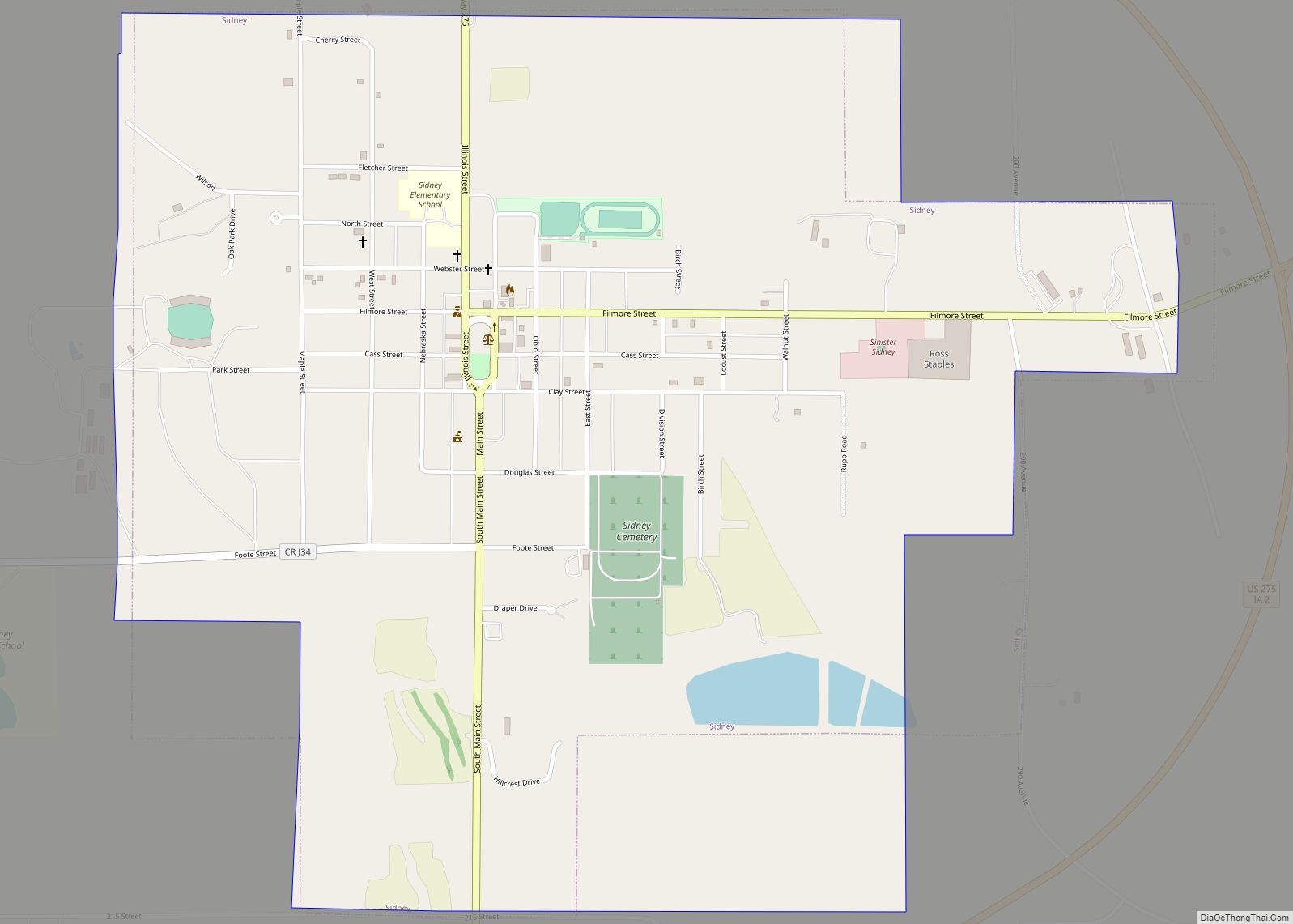Map of Sidney city, Iowa