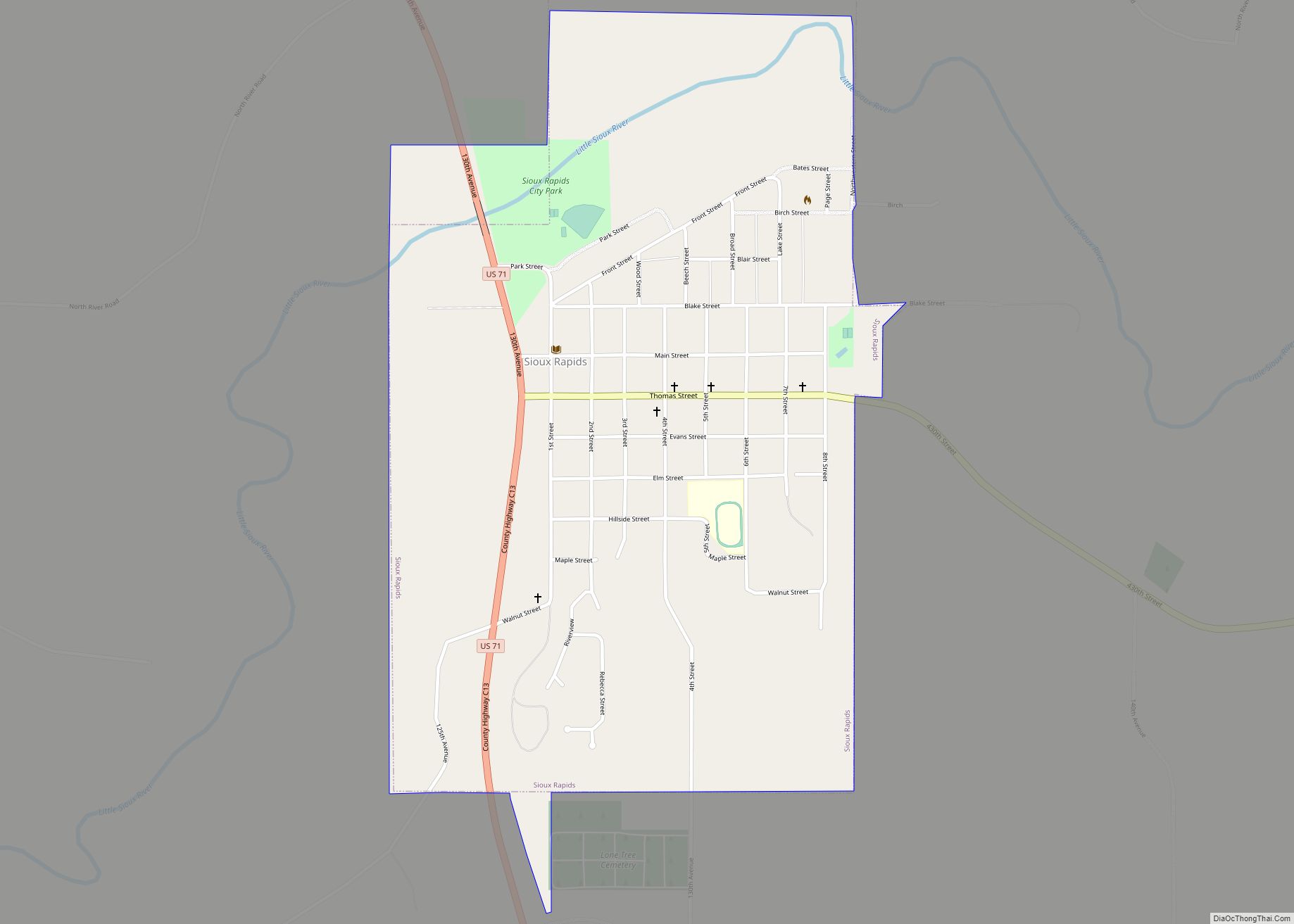 Map of Sioux Rapids city