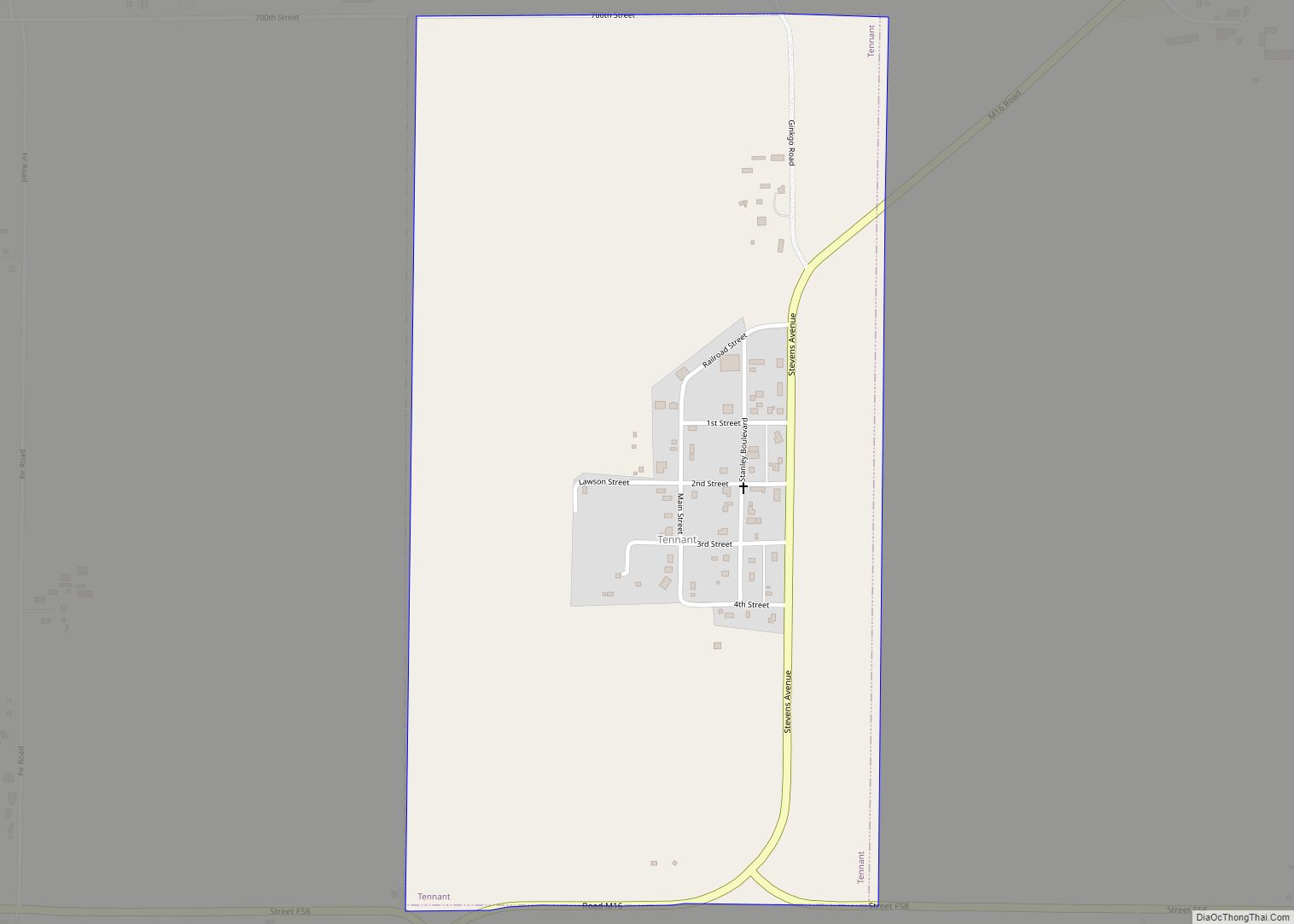 Map of Tennant city, Iowa
