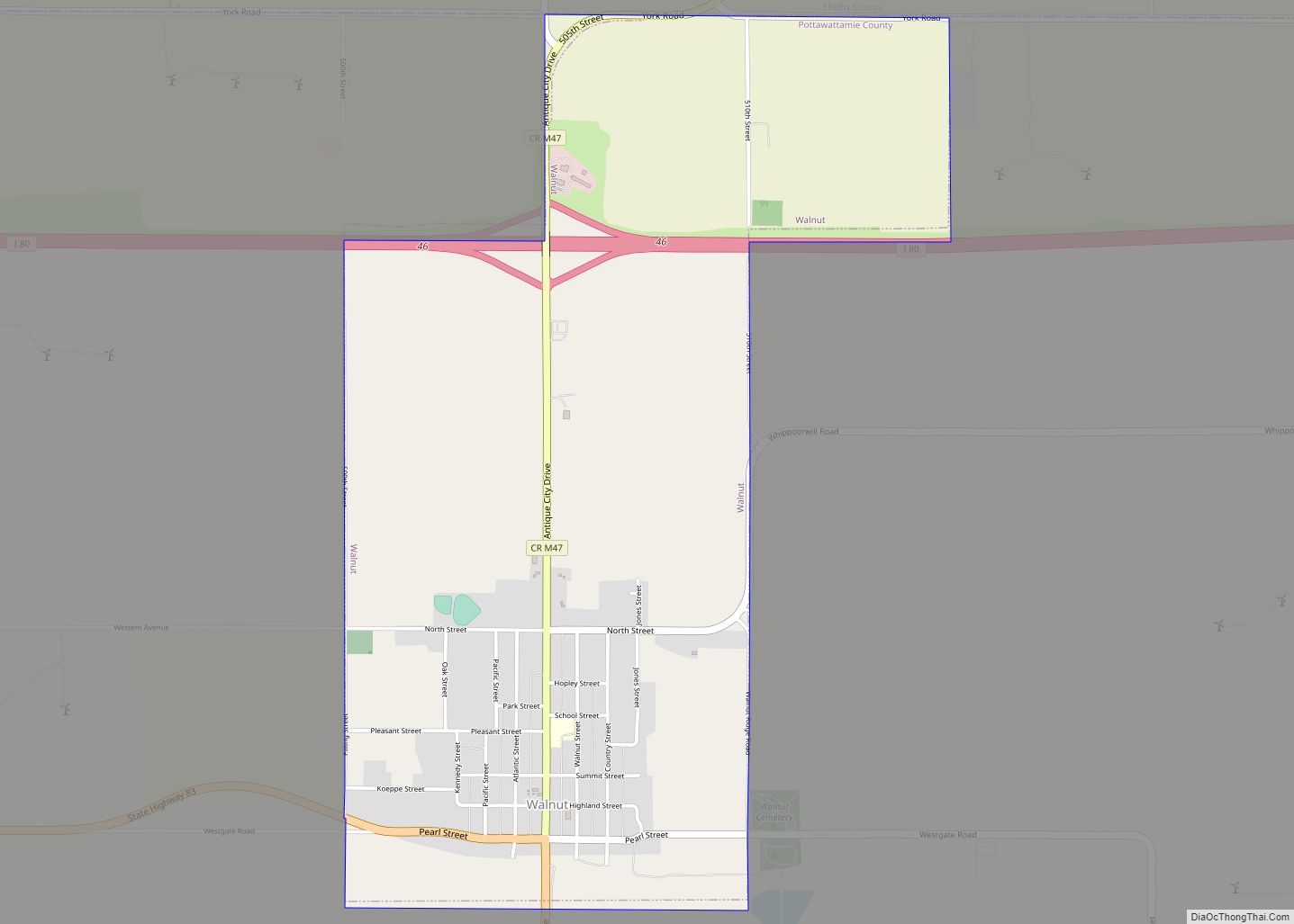 Map of Walnut city, Iowa