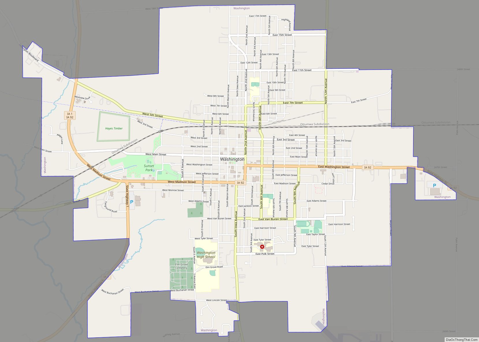 Map of Washington city, Iowa