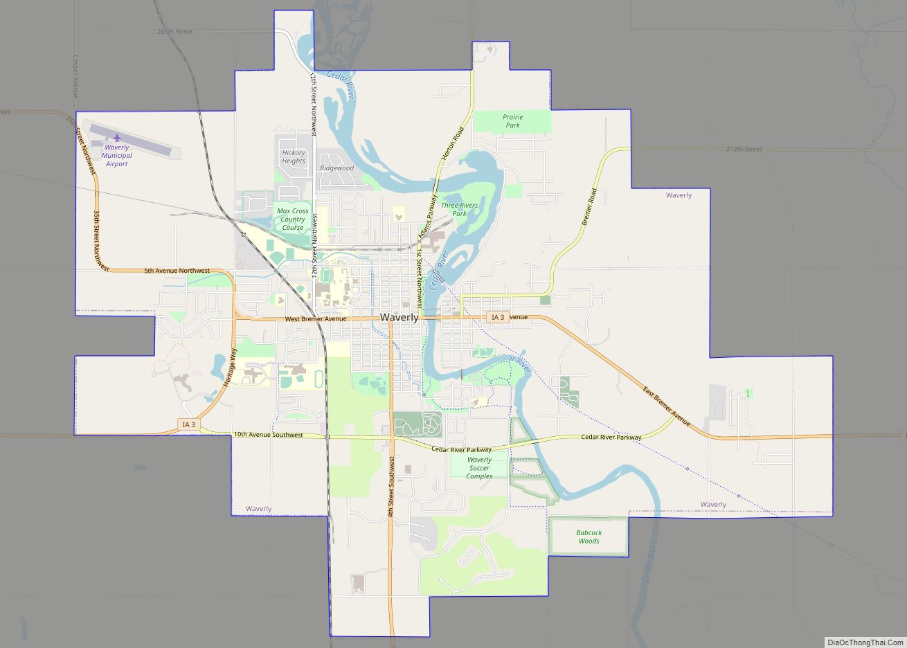 Map of Waverly city, Iowa