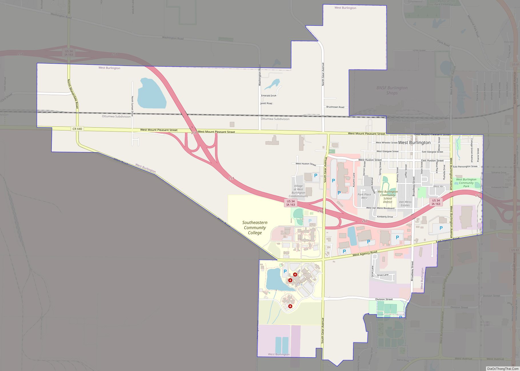 Map of West Burlington city