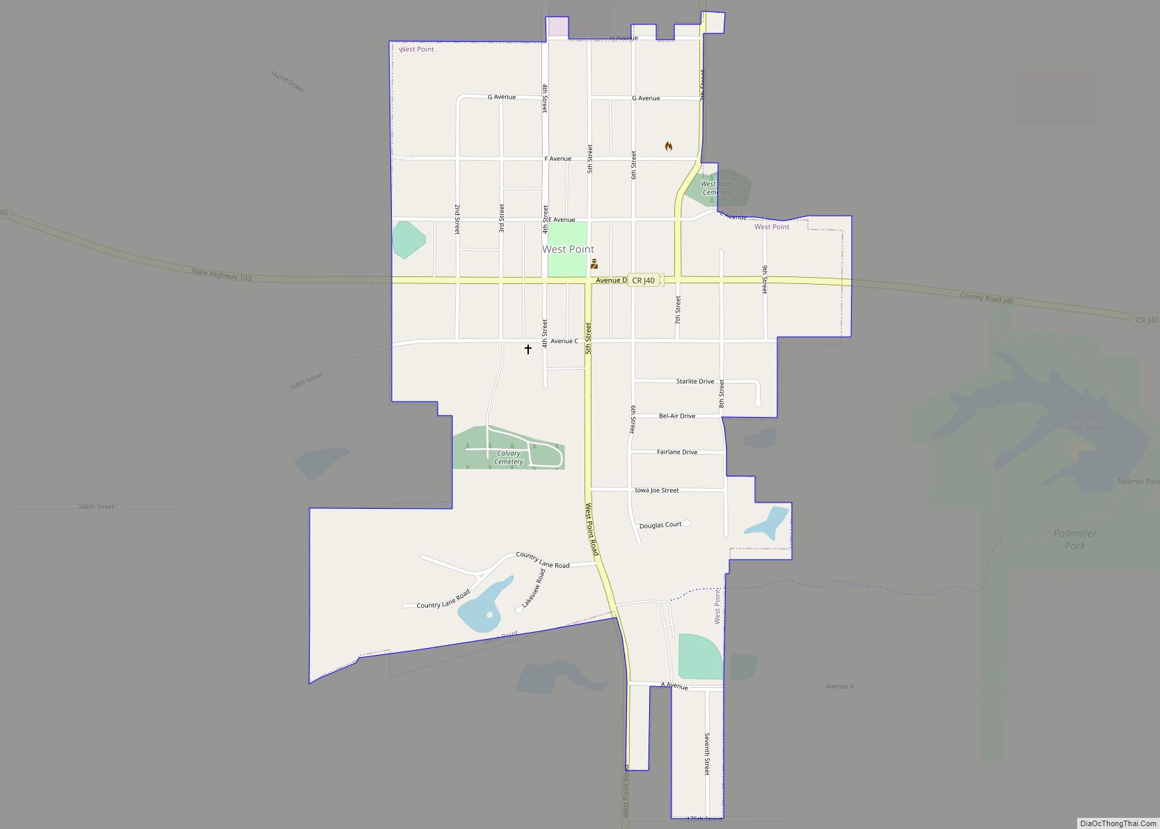 Map of West Point city, Iowa