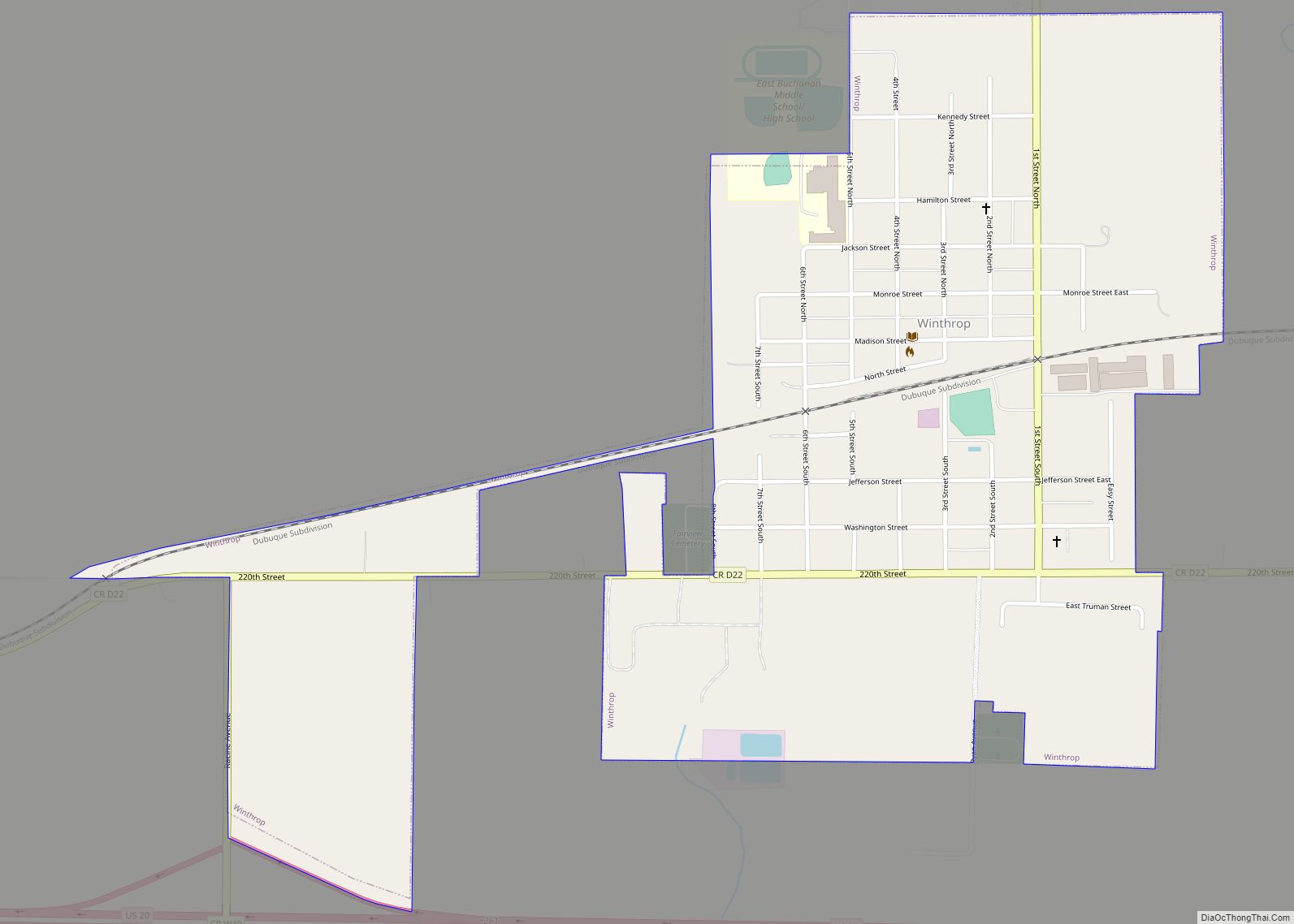 Map of Winthrop city, Iowa