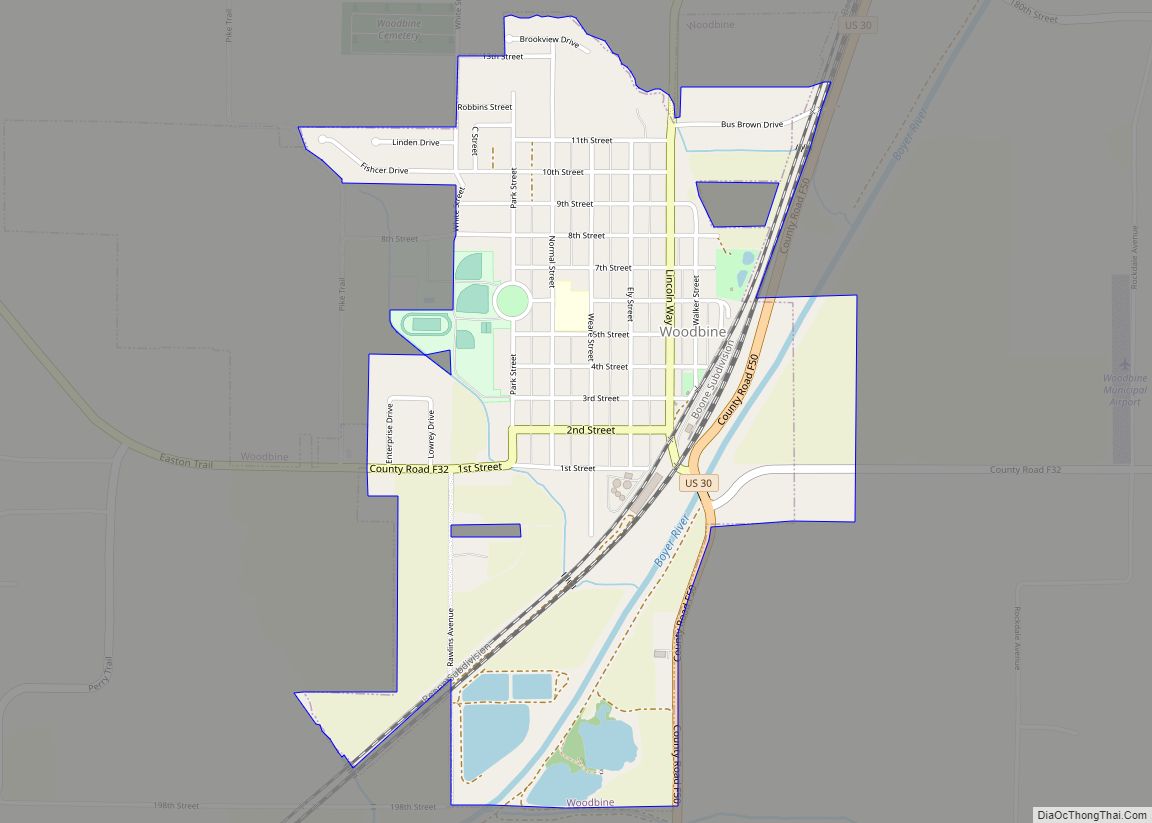 Map of Woodbine city, Iowa