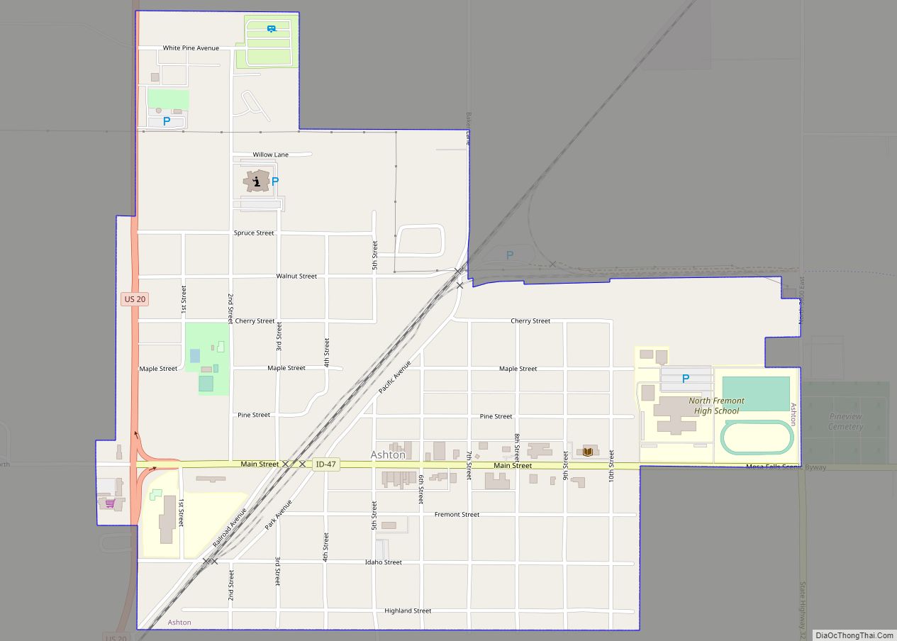 Map of Ashton city, Idaho