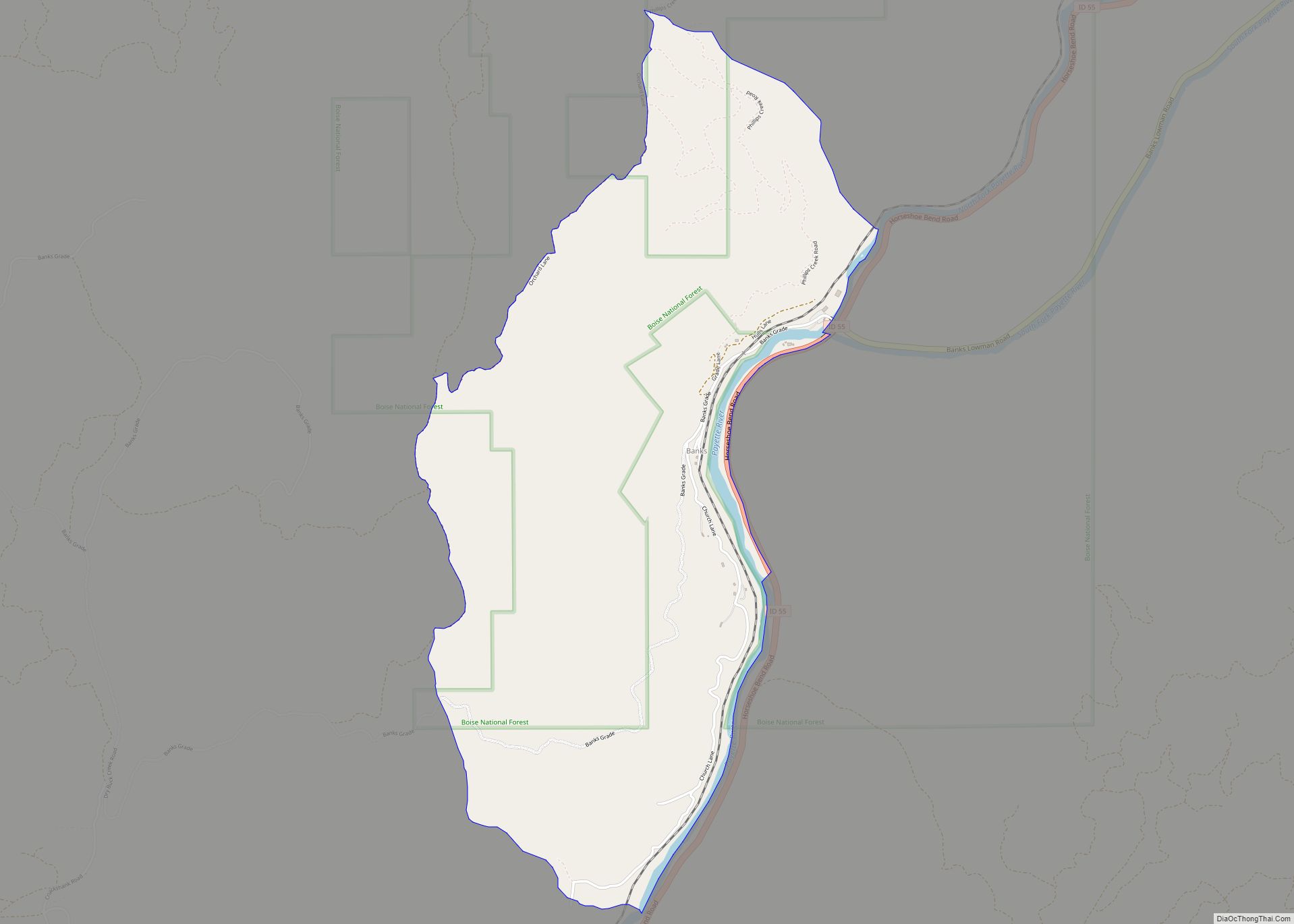 Map of Banks CDP, Idaho