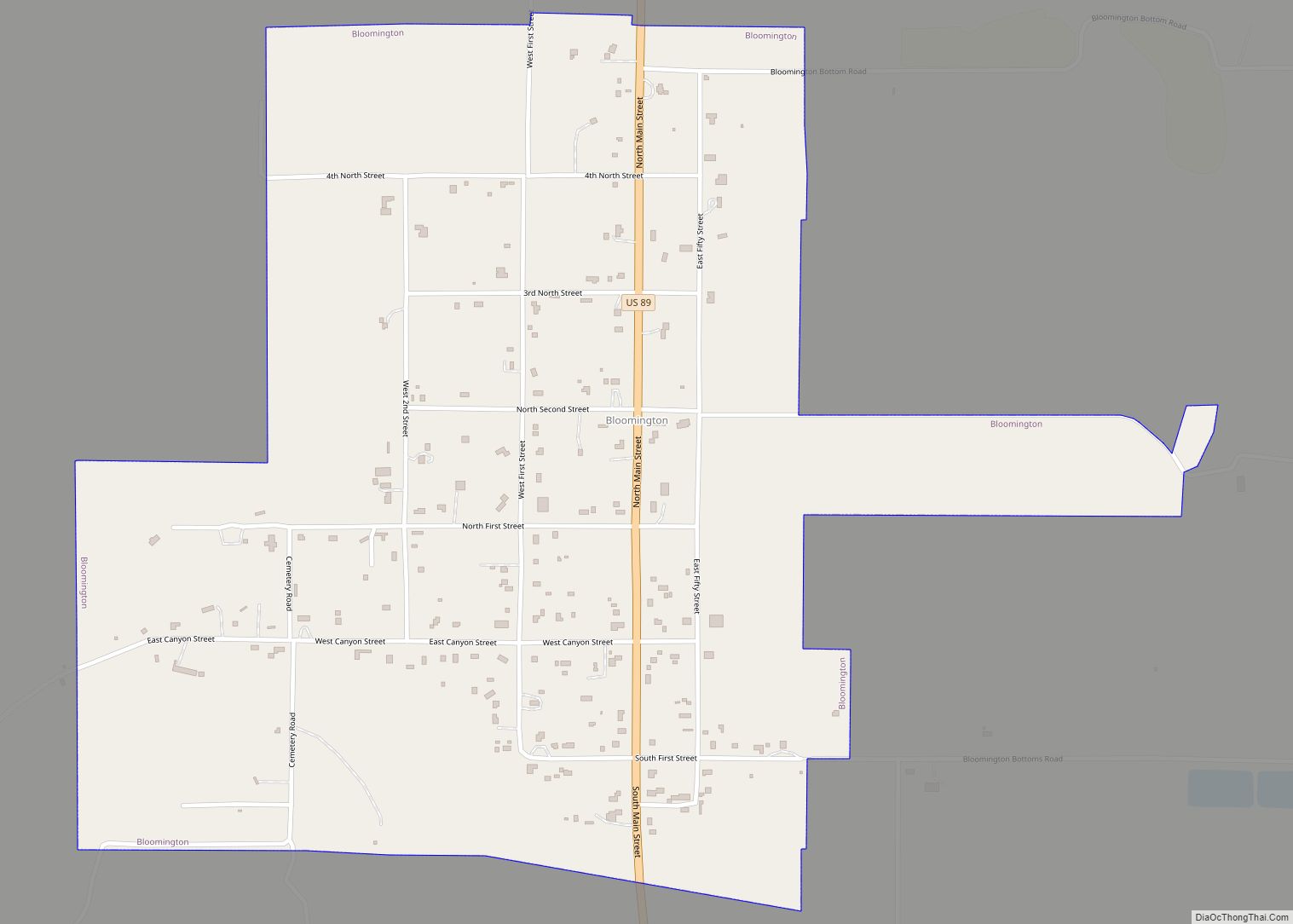 Map of Bloomington city, Idaho