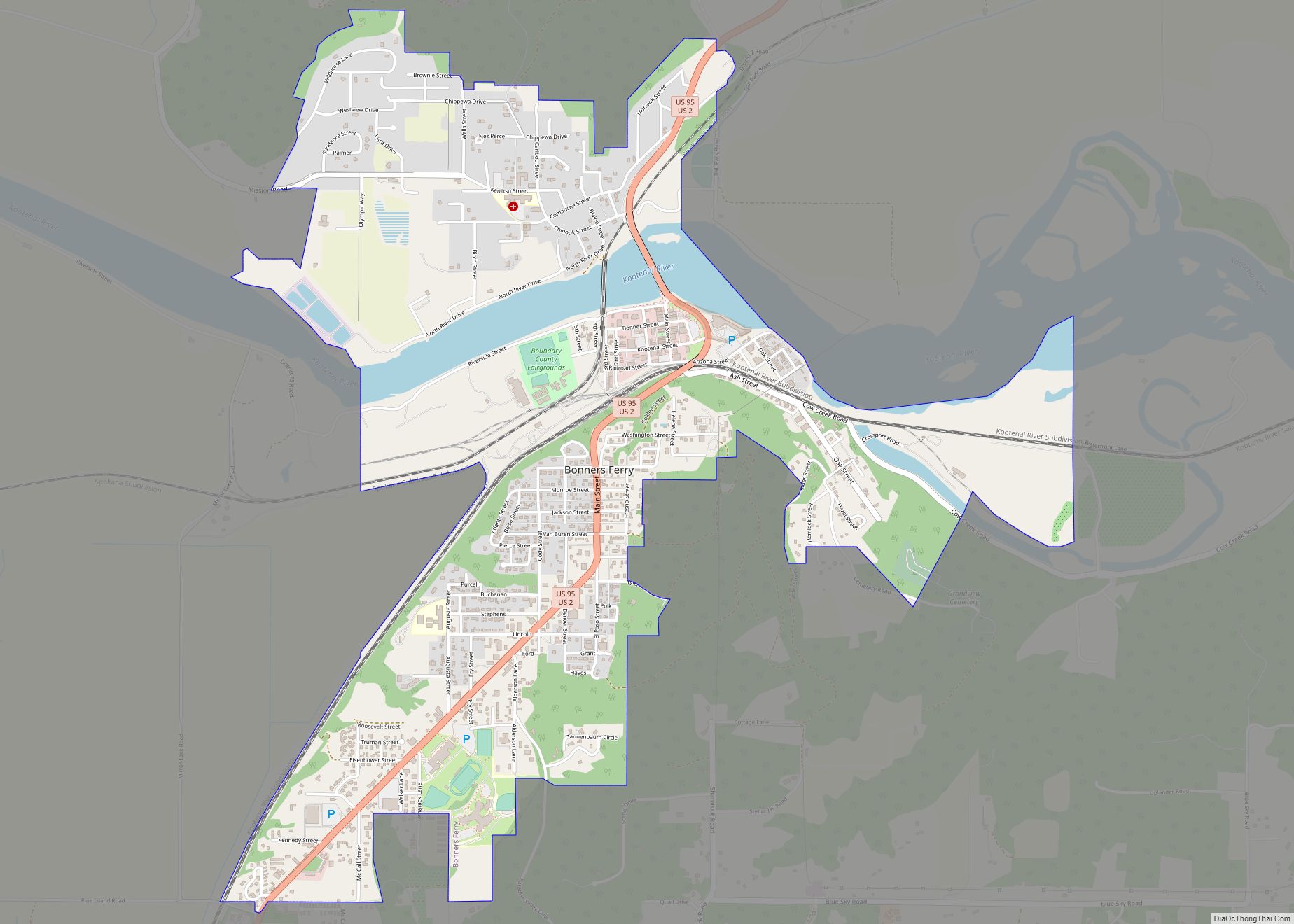 Map of Bonners Ferry city