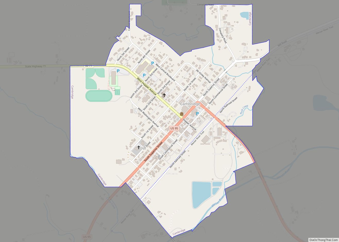 Map of Cambridge city, Idaho