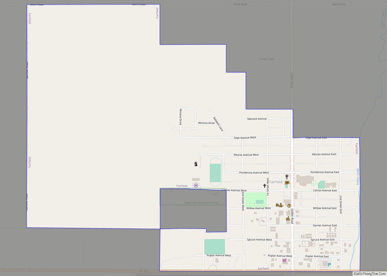 Map of Fairfield city, Idaho