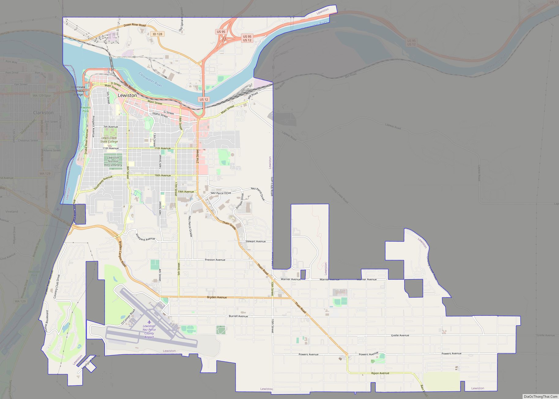Map of Lewiston city, Idaho