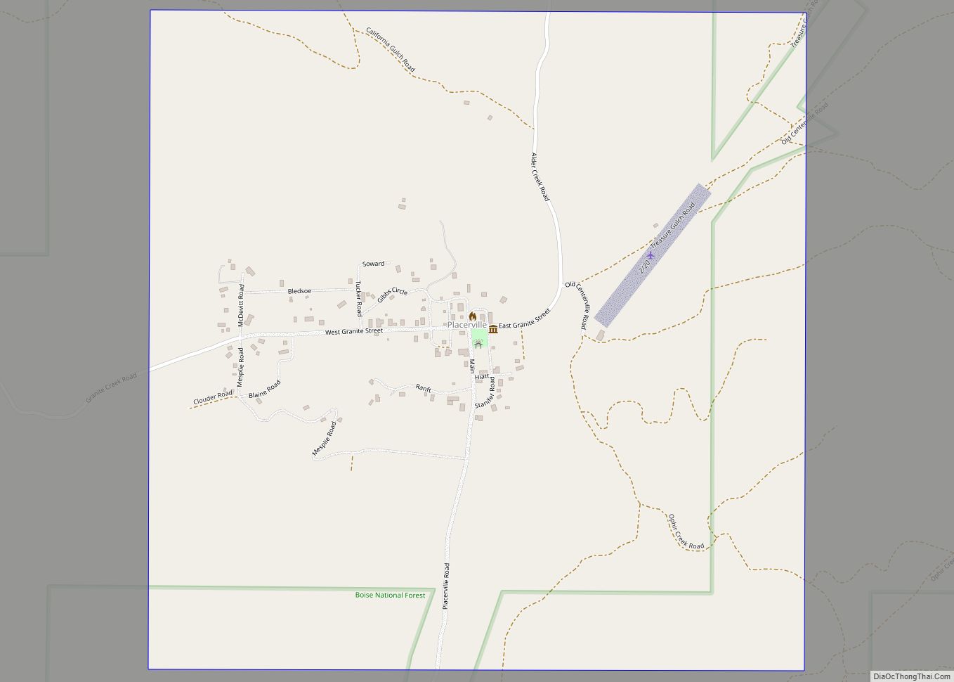 Map of Placerville city, Idaho